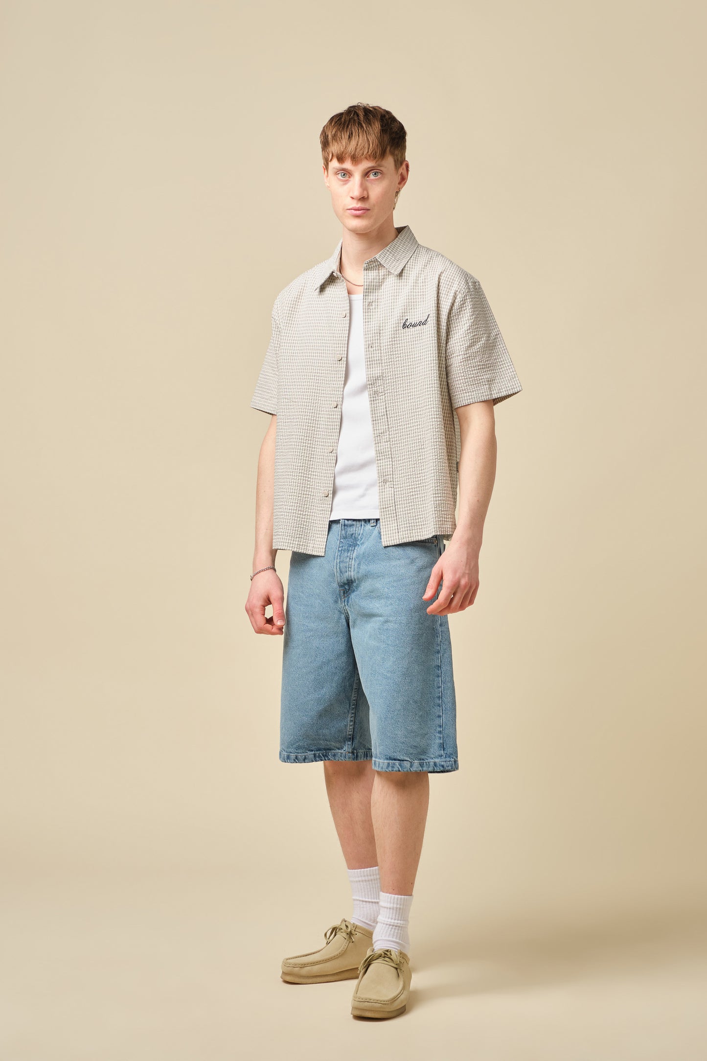 GINGHAM CROPPED SHIRT - ECRU