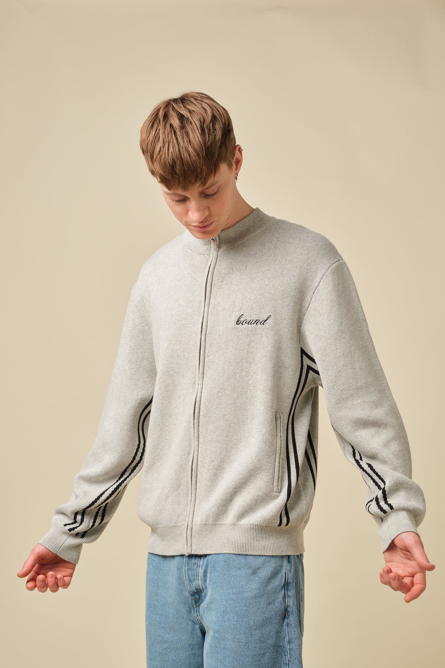 RACER KNIT ZIP TRACK JACKET - GREY