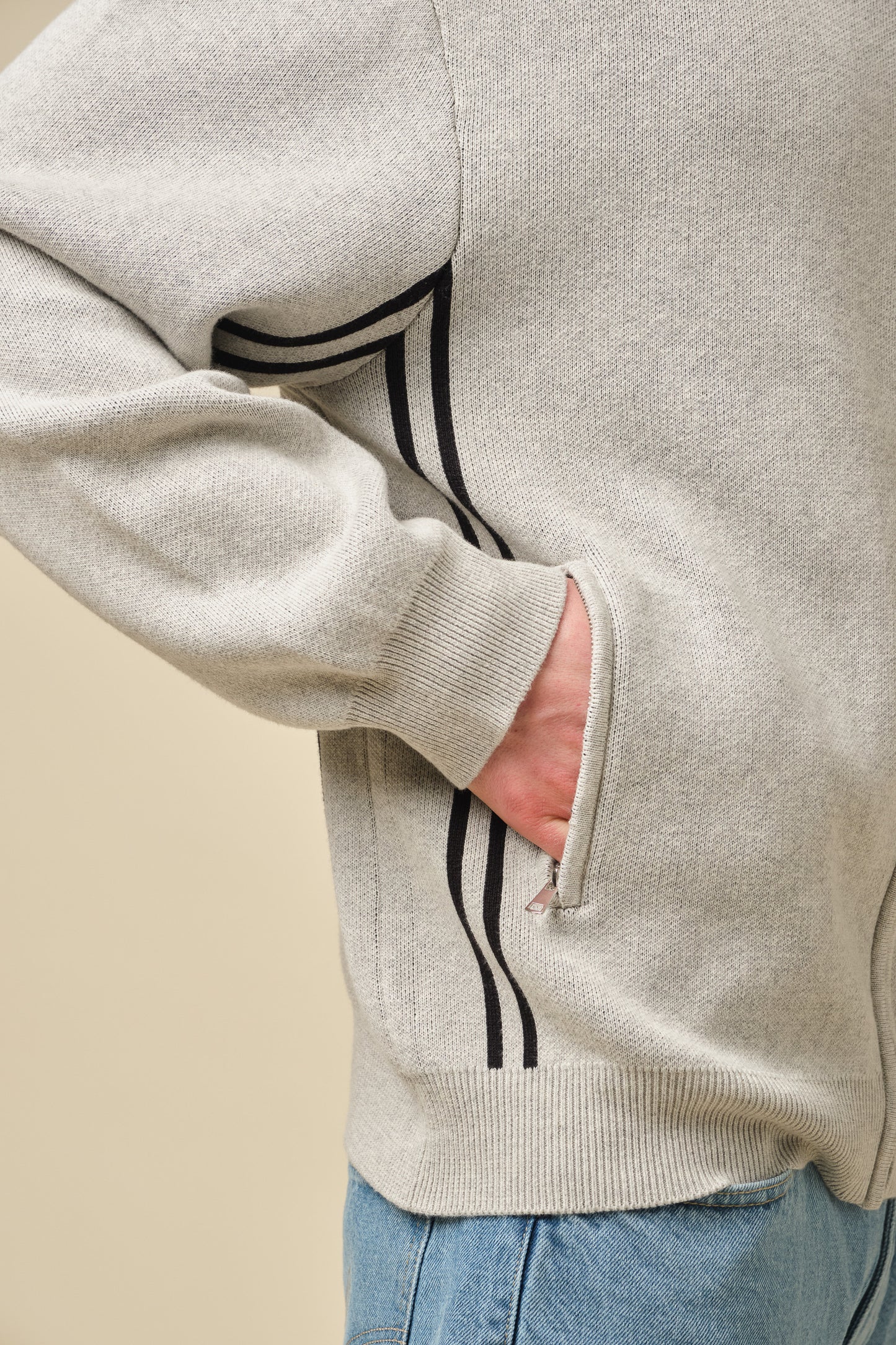 RACER KNIT ZIP TRACK JACKET - GREY