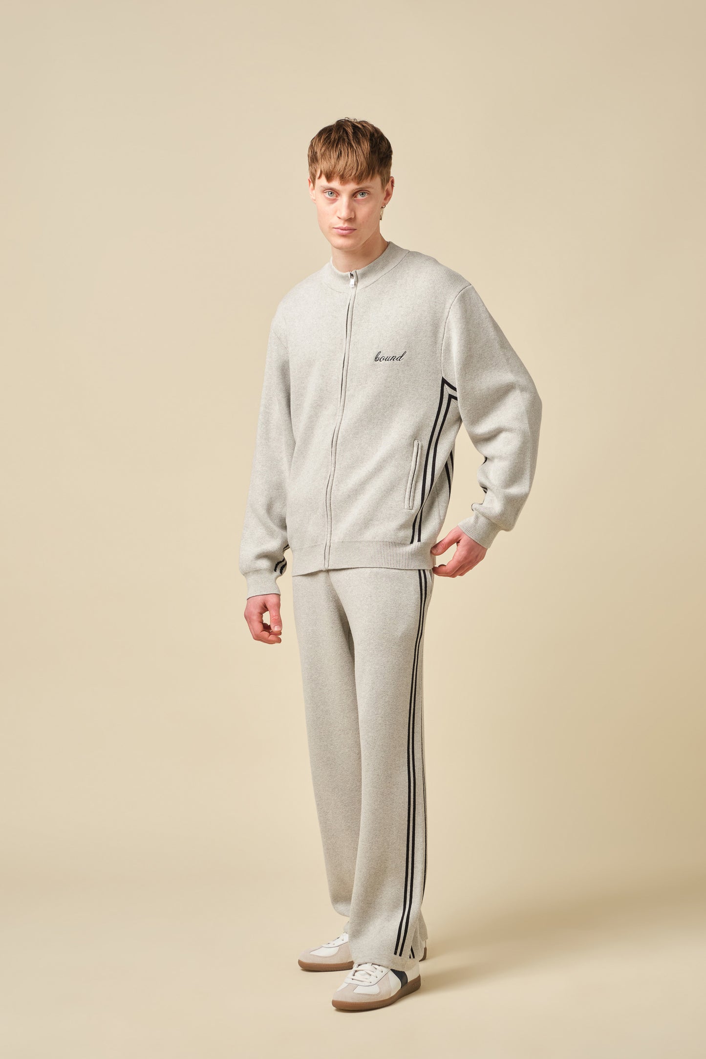 RACER KNIT ZIP TRACK JACKET - GREY