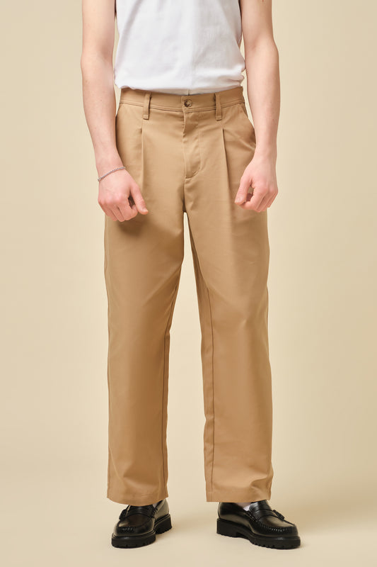 WIDE PLEATED TROUSERS - CAMEL