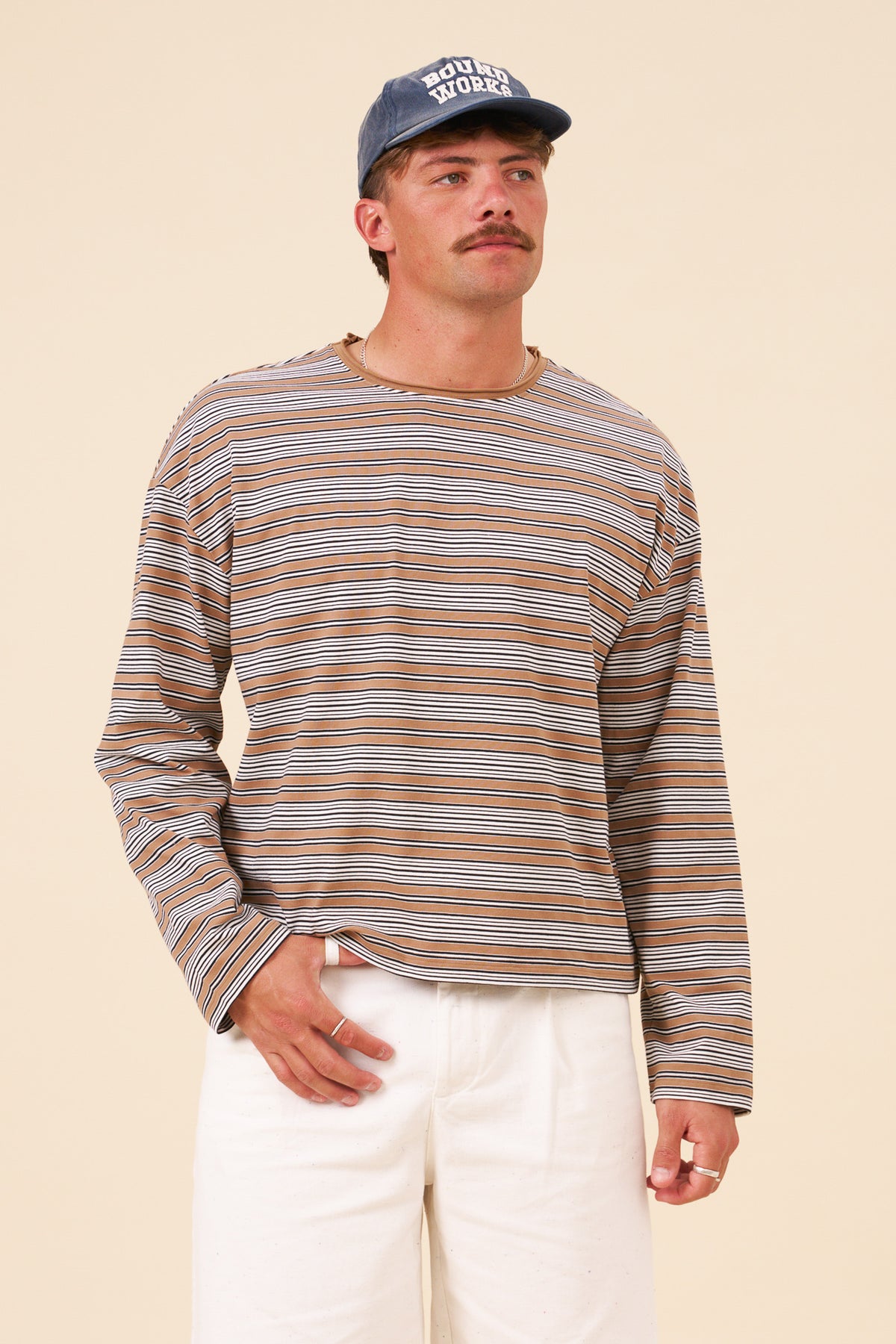 BOTHA STRIPE LONGSLEEVE TEE - BEIGE