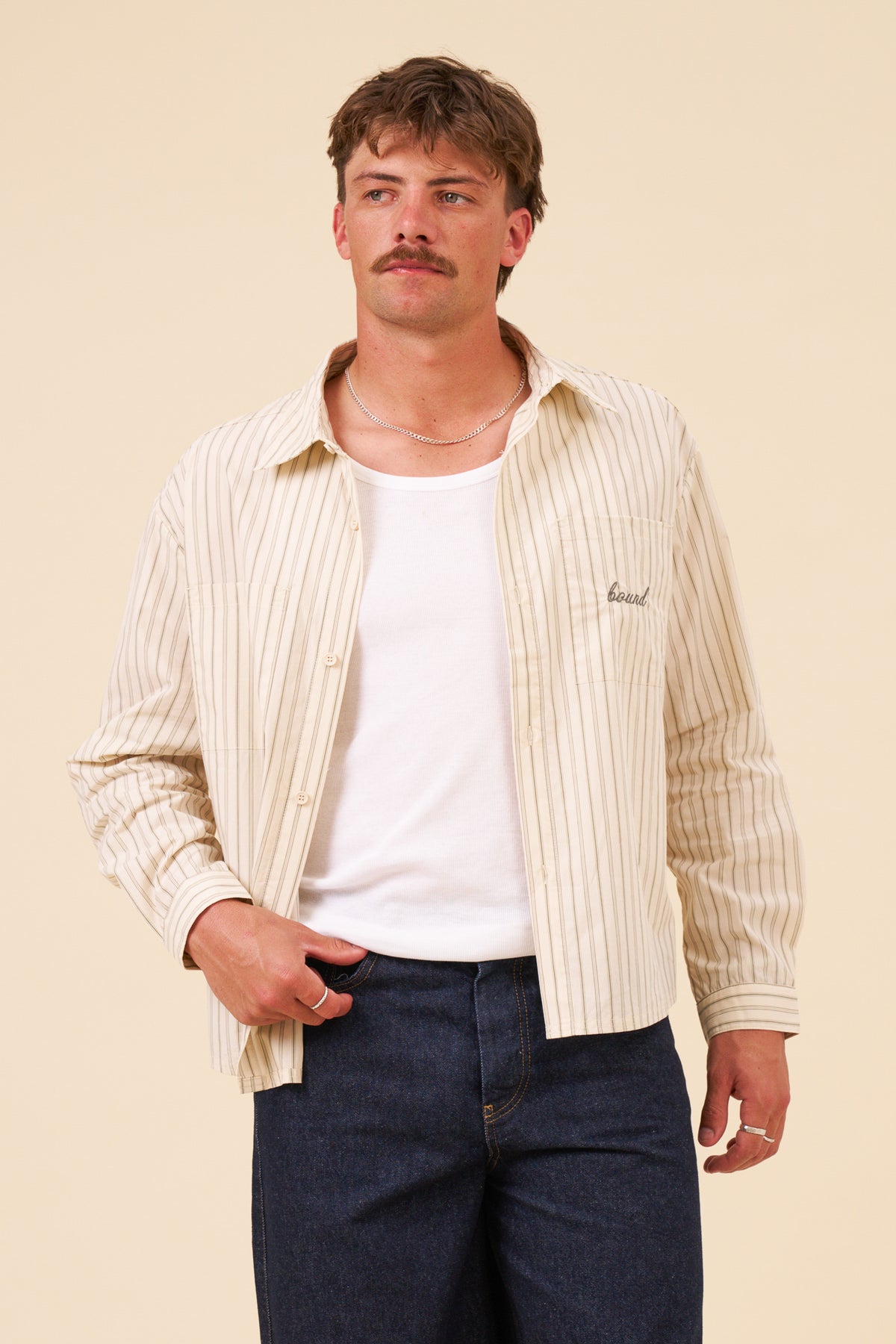 BOTHA STRIPE LONGSLEEVE SHIRT - CREAM / HERB