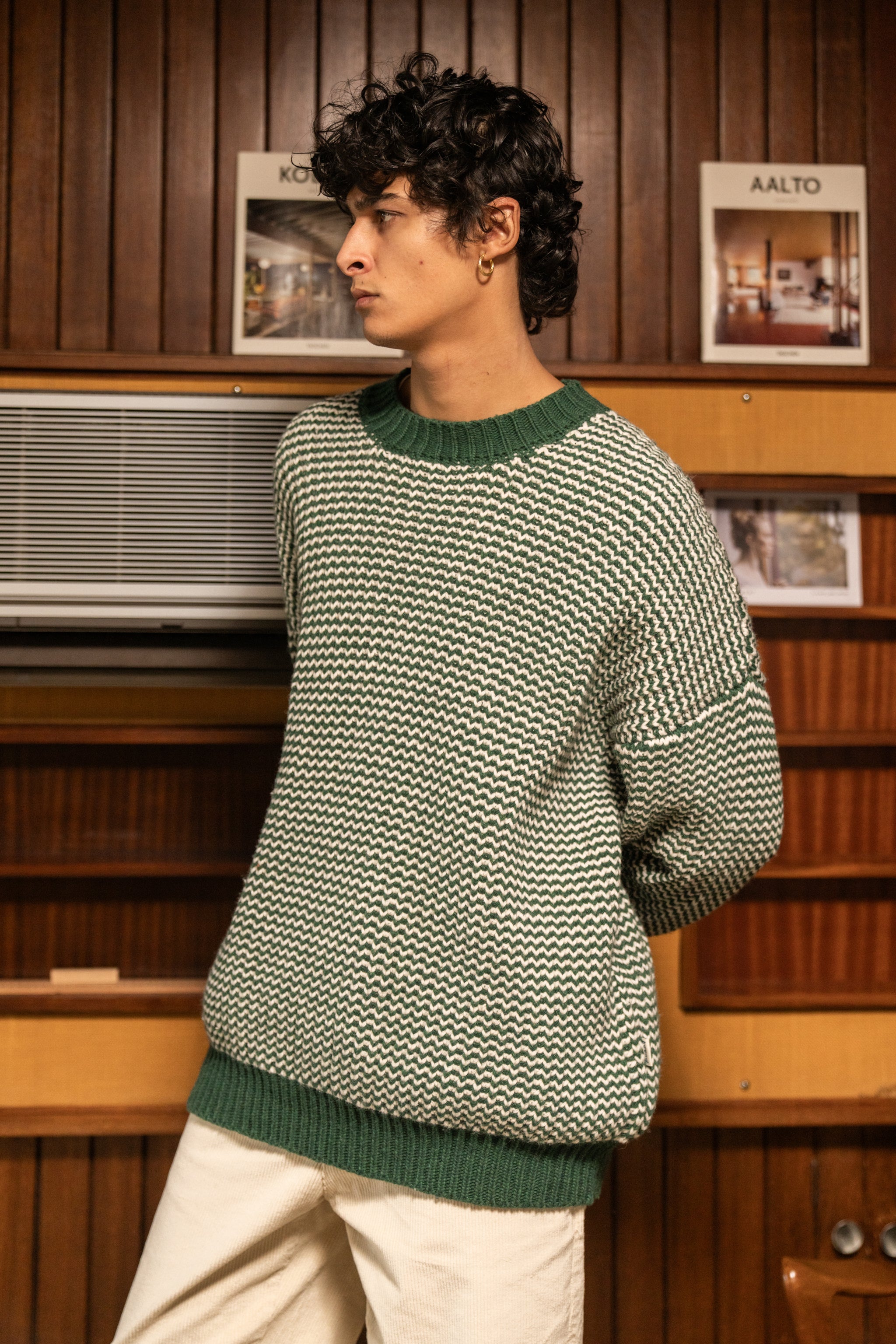 Chunky Wool Knit Jumper - Stripe Green Blue main image 0