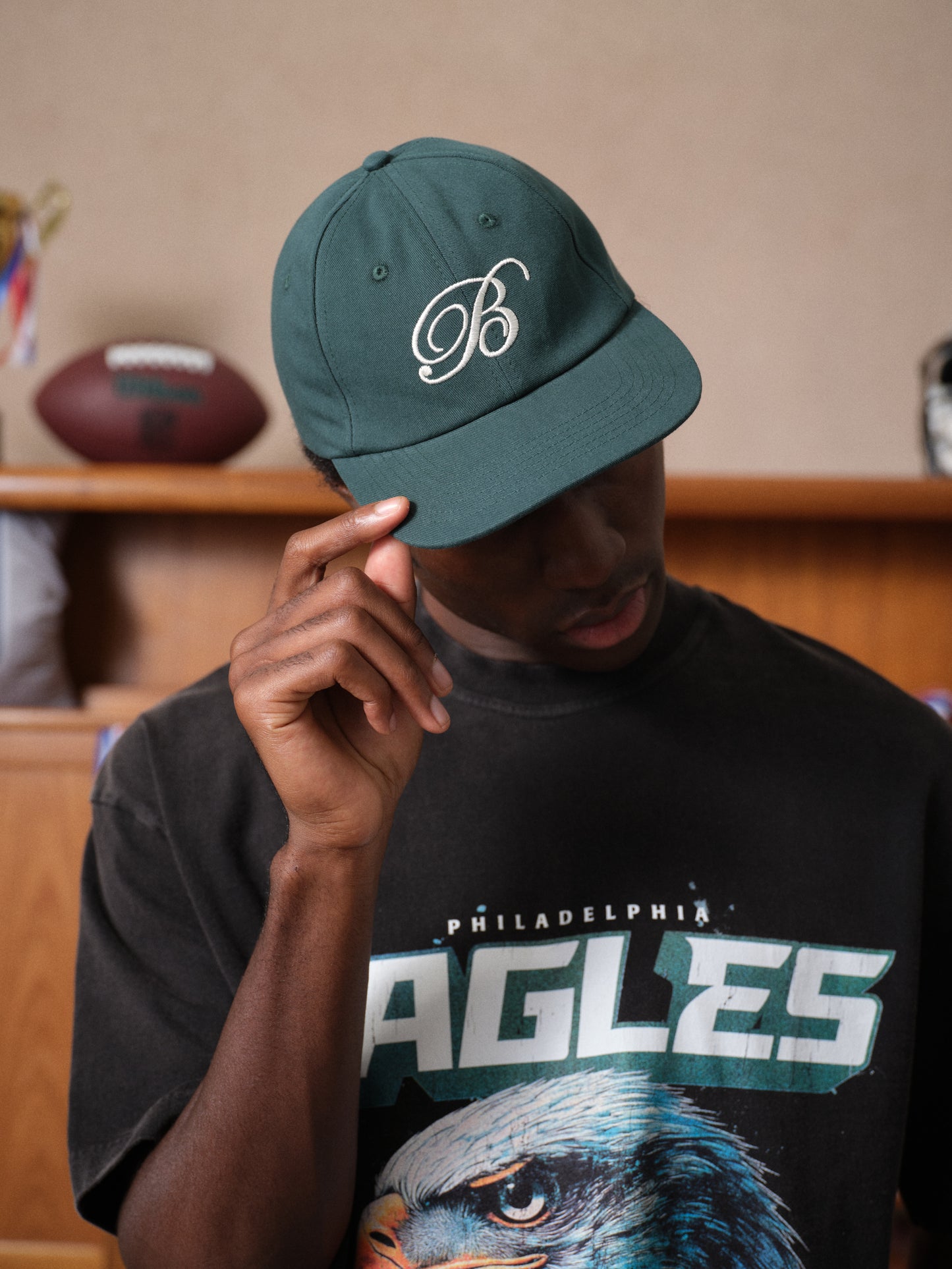 SCRIPT EMBROIDERED 6 PANEL CAP - FOREST GREEN