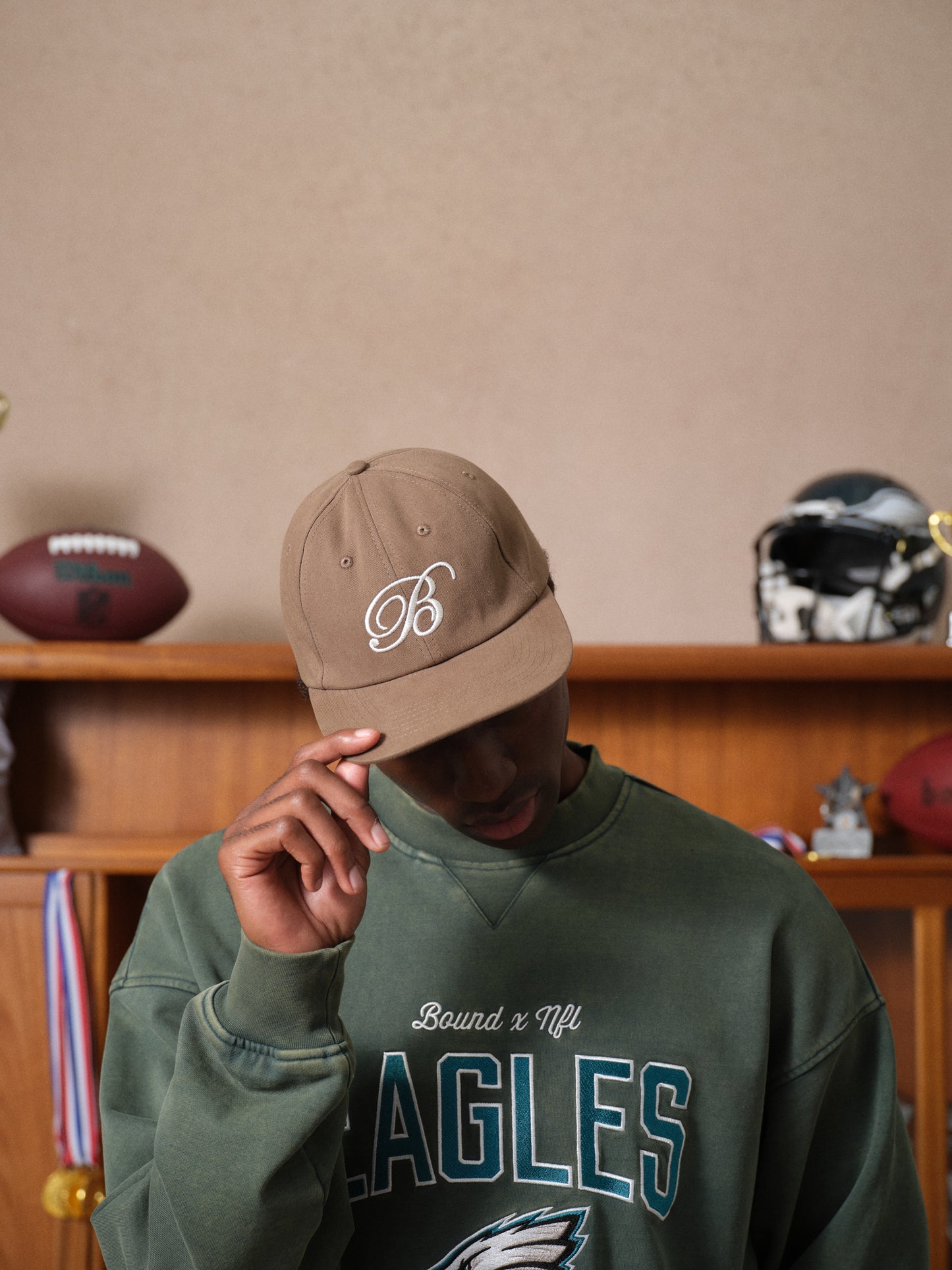 SCRIPT EMBROIDERED 6 PANEL CAP - MUSHROOM