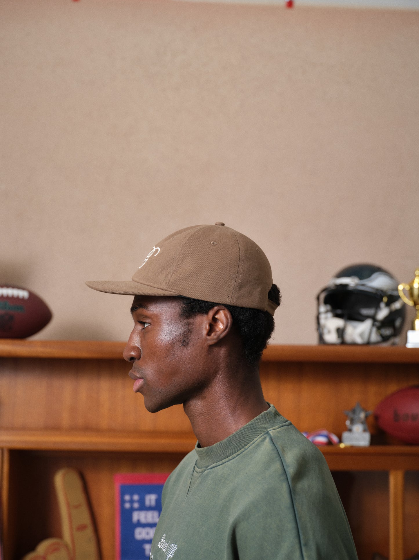 SCRIPT EMBROIDERED 6 PANEL CAP - MUSHROOM