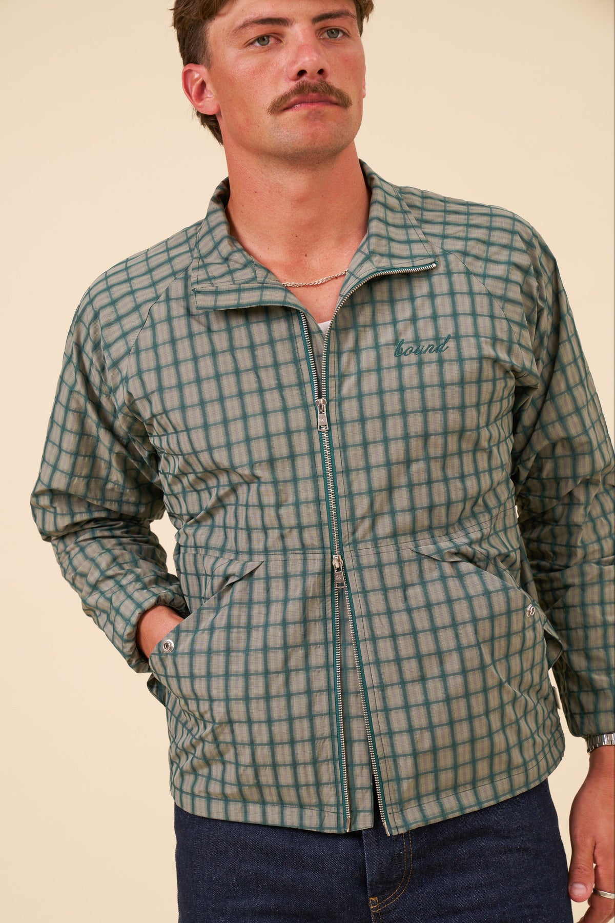 BOTHA CHECK TRACK JACKET - GREEN