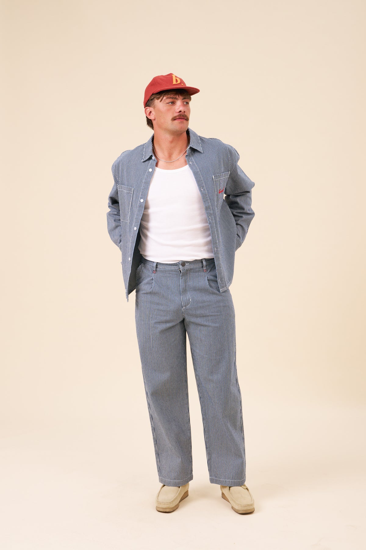 BOTHA STRIPE DENIM WORKWEAR TROUSERS - NAVY