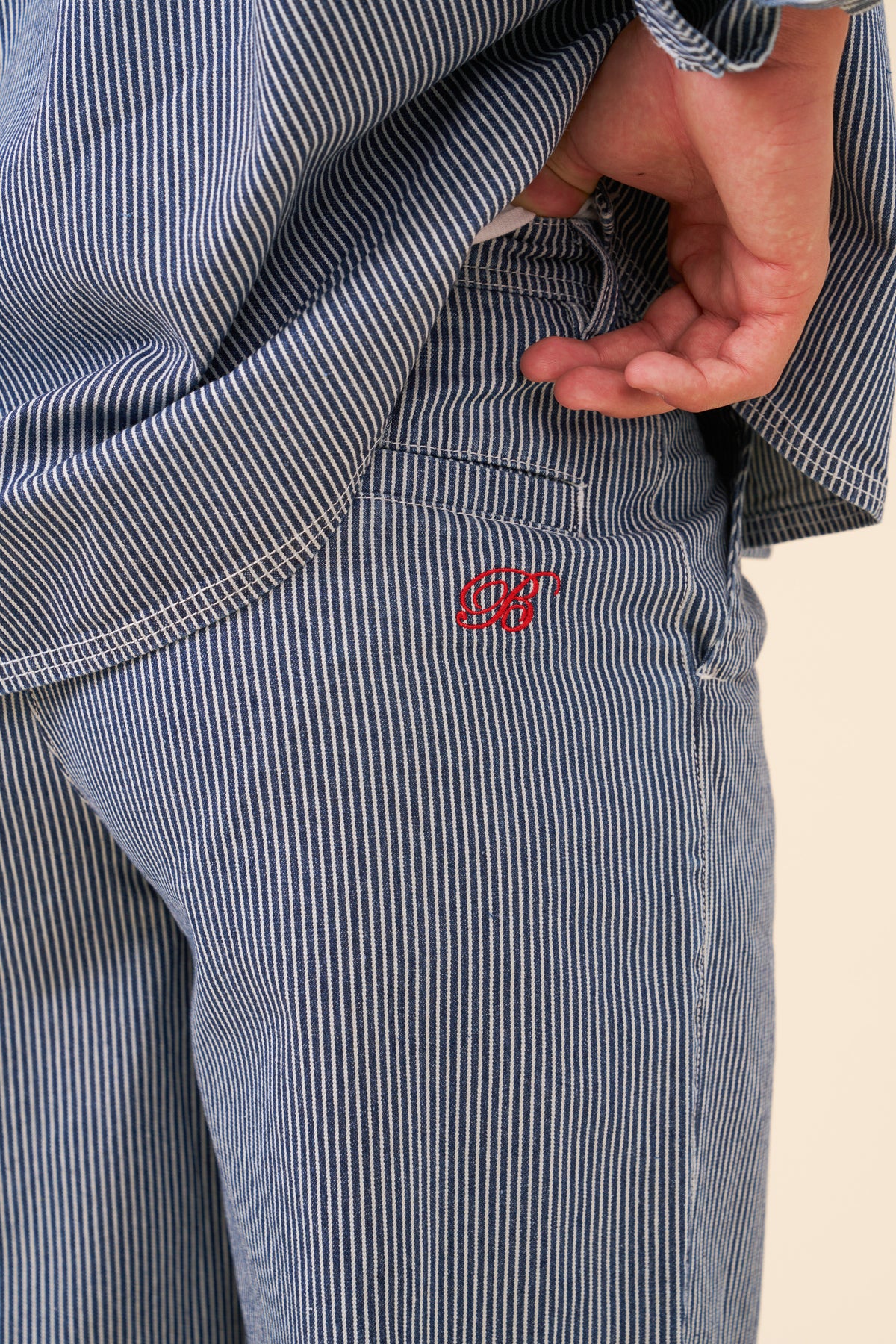 BOTHA STRIPE DENIM WORKWEAR TROUSERS - NAVY