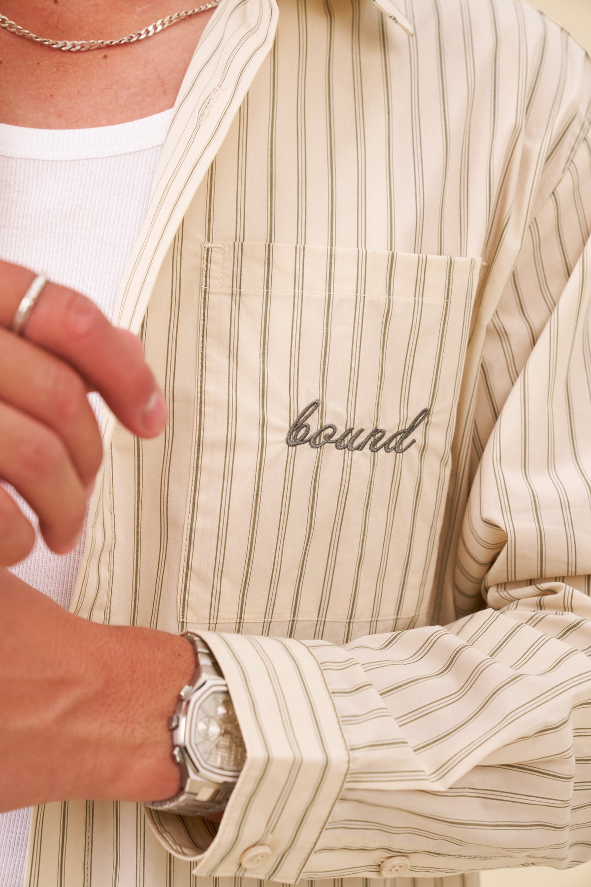 BOTHA STRIPE LONGSLEEVE SHIRT - CREAM / HERB