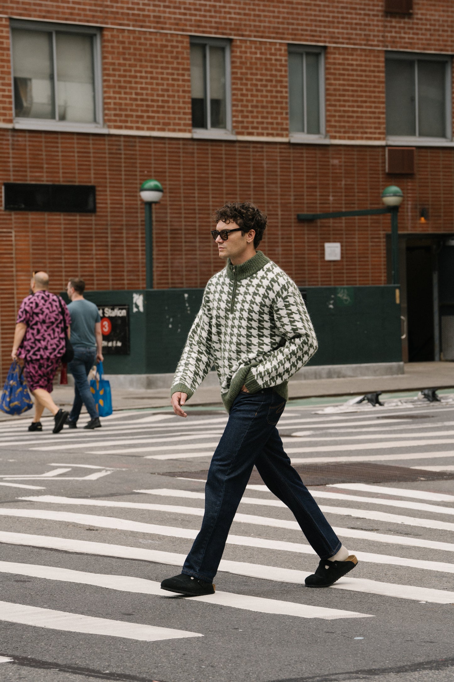 DOGTOOTH ALPACA 1/4 ZIP KNIT - MOSS