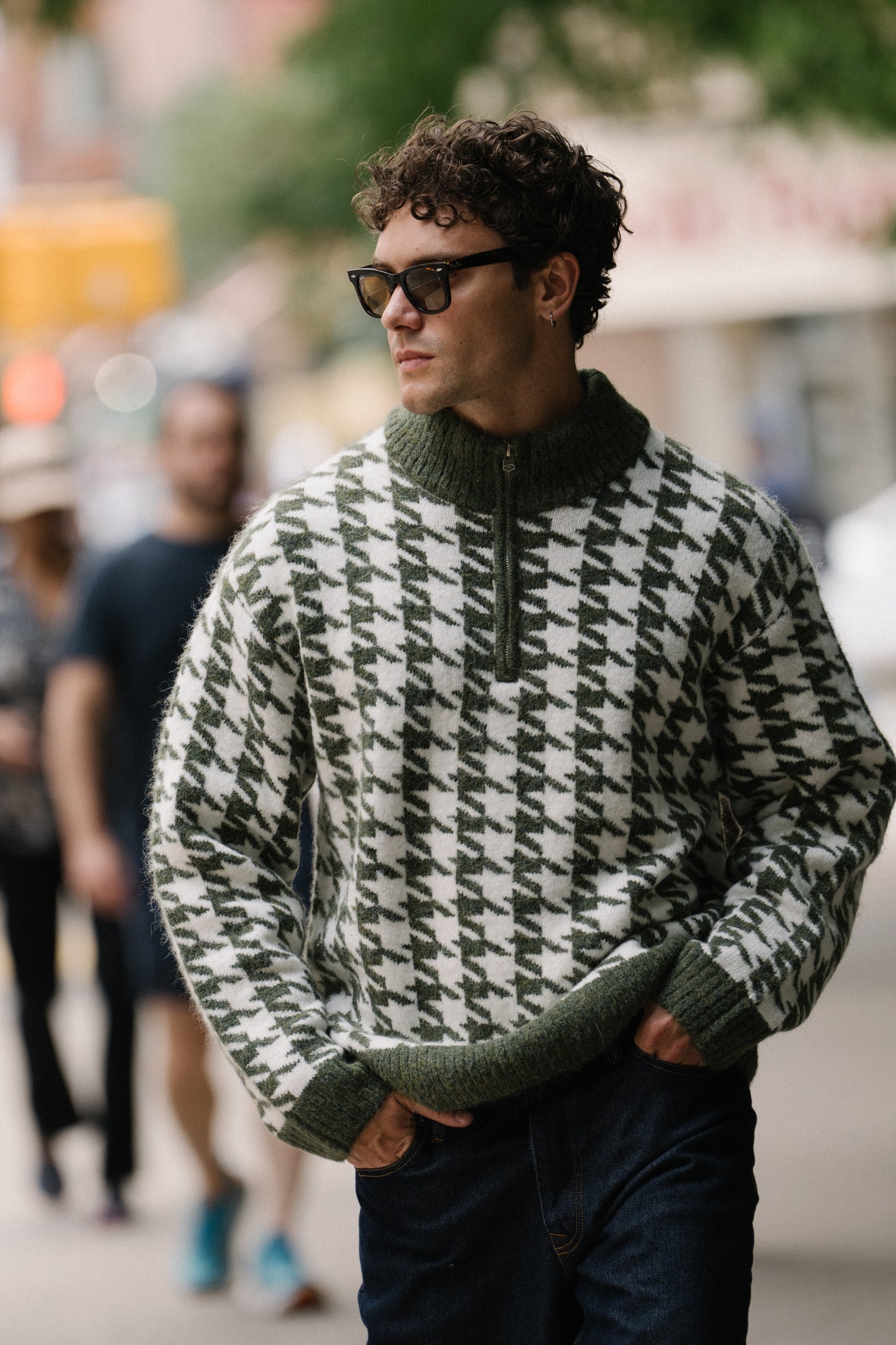 DOGTOOTH ALPACA 1/4 ZIP KNIT - MOSS