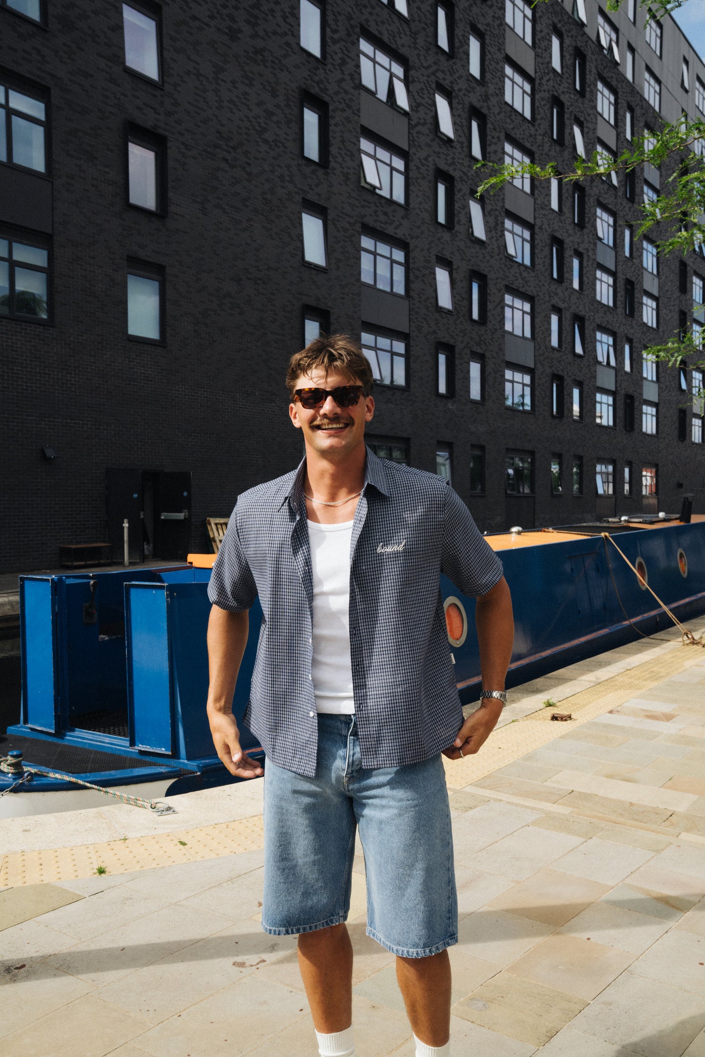 BOTHA CROPPED GINGHAM SHIRT - NAVY