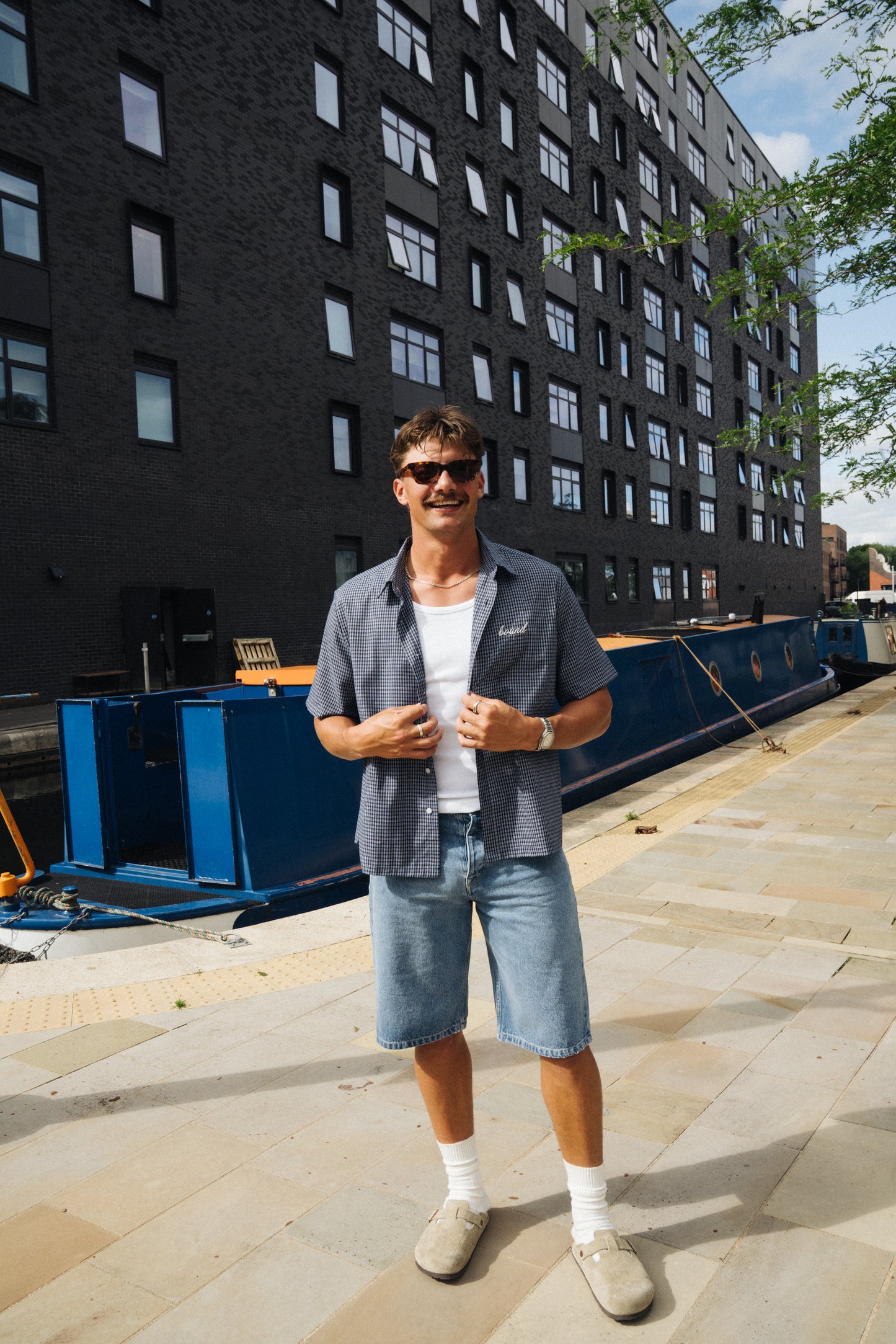 BOTHA CROPPED GINGHAM SHIRT - NAVY