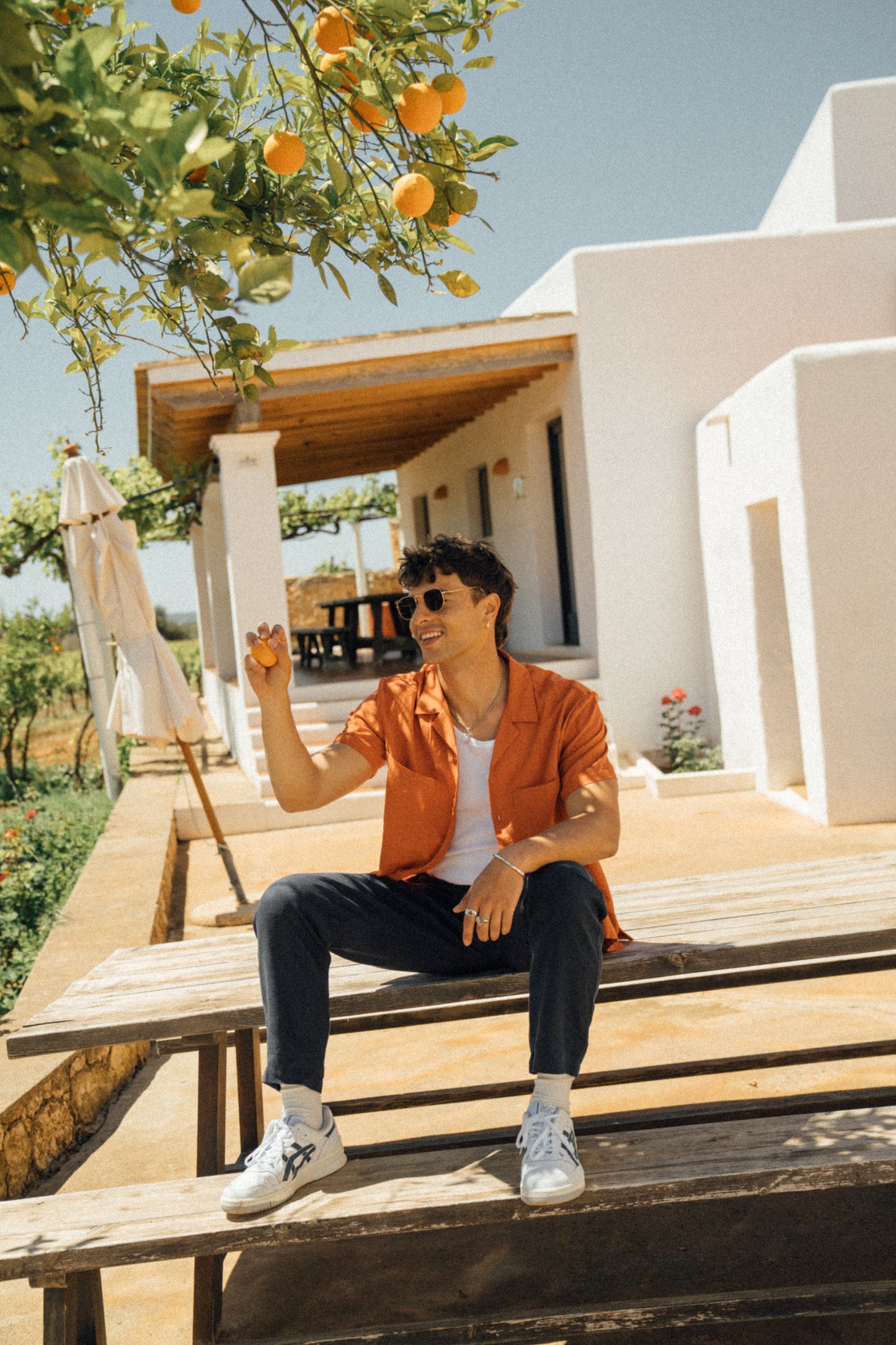 ORANGE OVERSIZED TEXTURED COTTON SHIRT