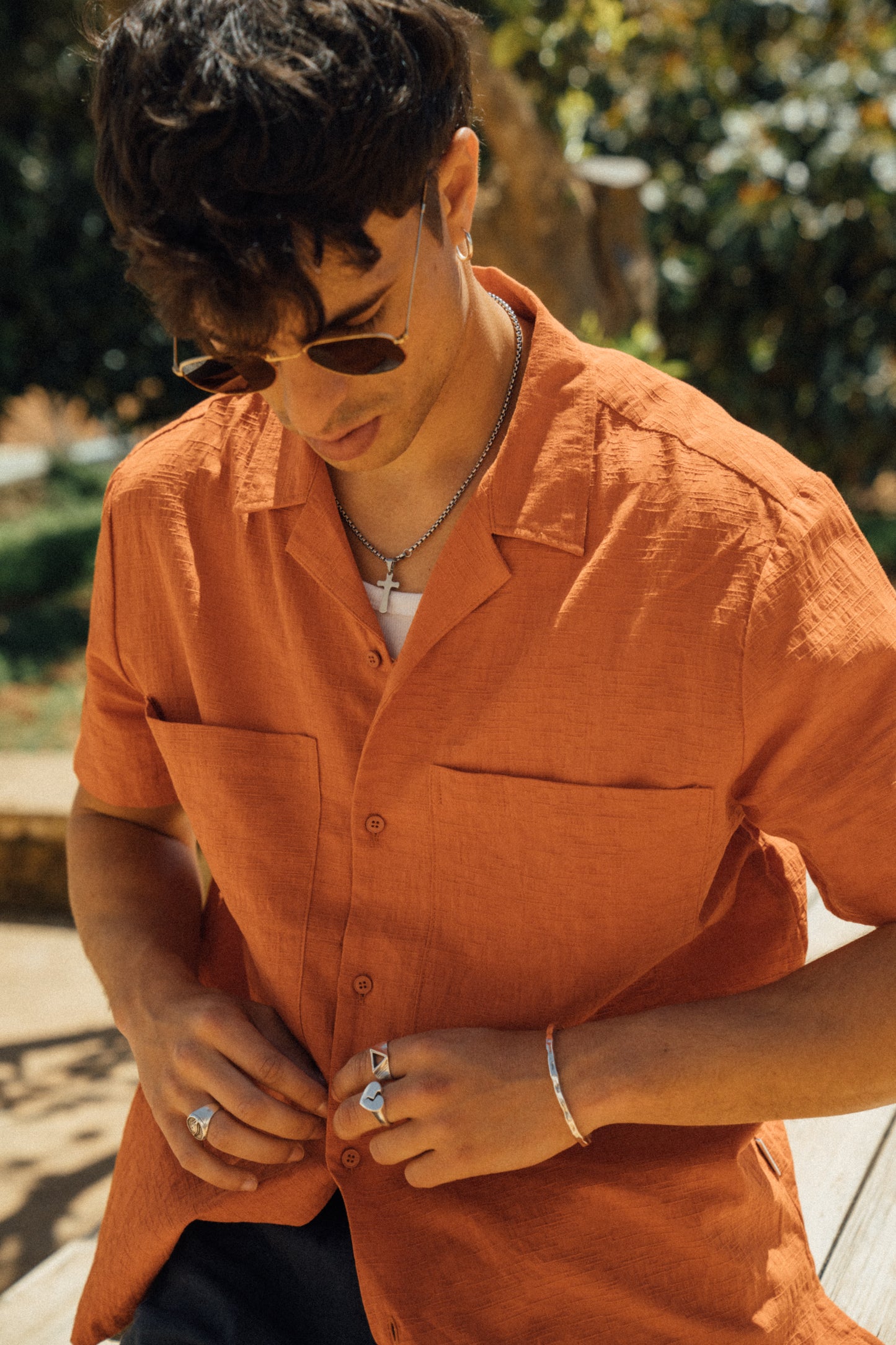 ORANGE OVERSIZED TEXTURED COTTON SHIRT