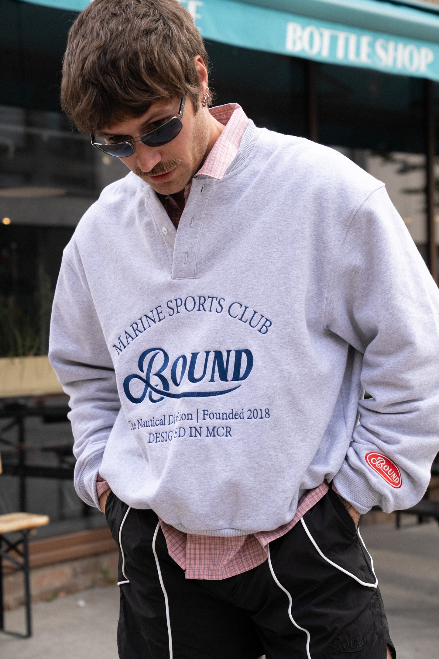 FREDDIE GRANDAD COLLAR MARINE SWEATSHIRT - GREY
