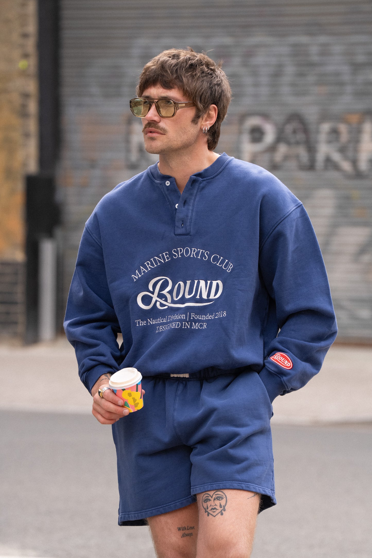 FREDDIE GRANDAD COLLAR MARINE SWEATSHIRT - NAVY