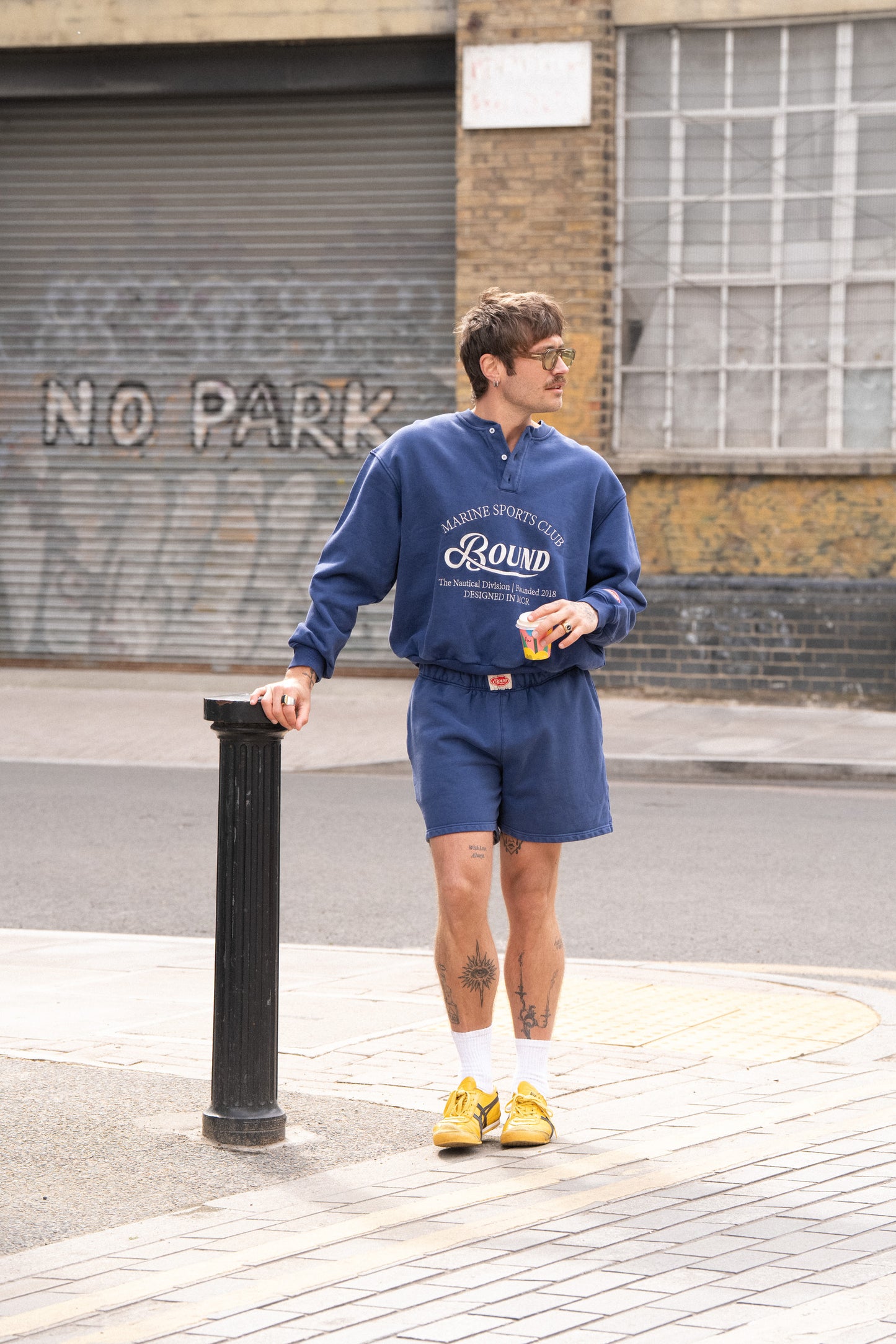 FREDDIE GRANDAD COLLAR MARINE SWEATSHIRT - NAVY