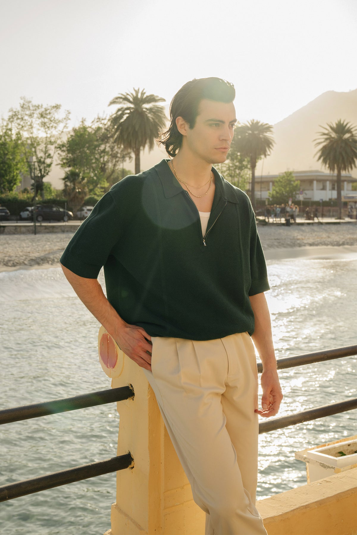 ARTHUR 1/4 ZIP WAFFLE KNIT POLO - BOTTLE GREEN – bound