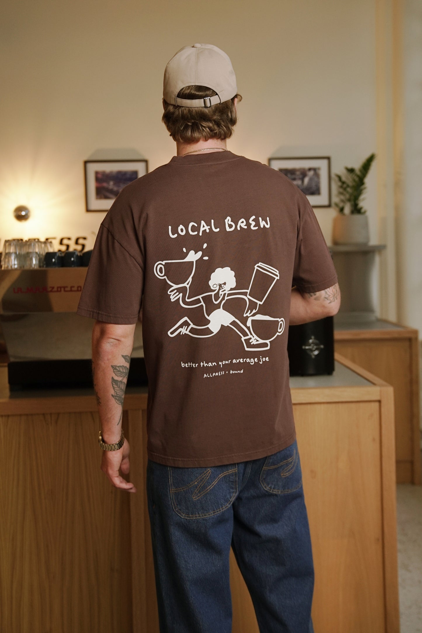 ALLPRESS X BOUND 'CUP OF JOE' TEE - ESPRESSO BROWN