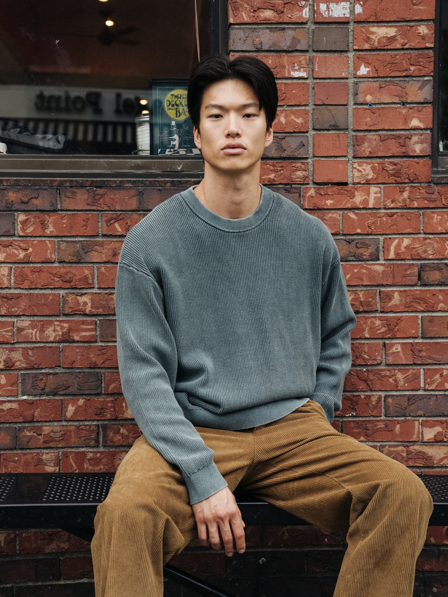 ACID WASHED CREWNECK SWEATER - AGAVE