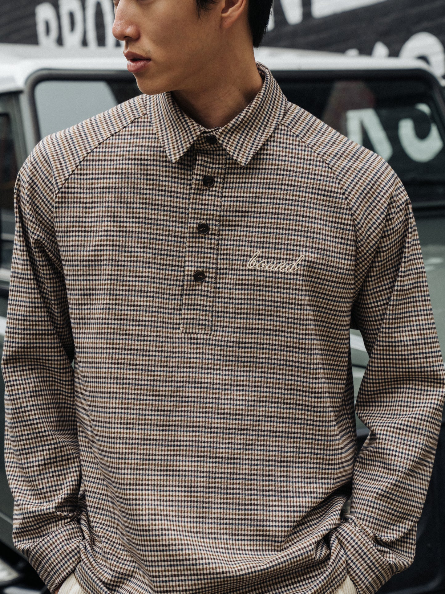 HUNTER CHECK HALF BUTTON SHIRT