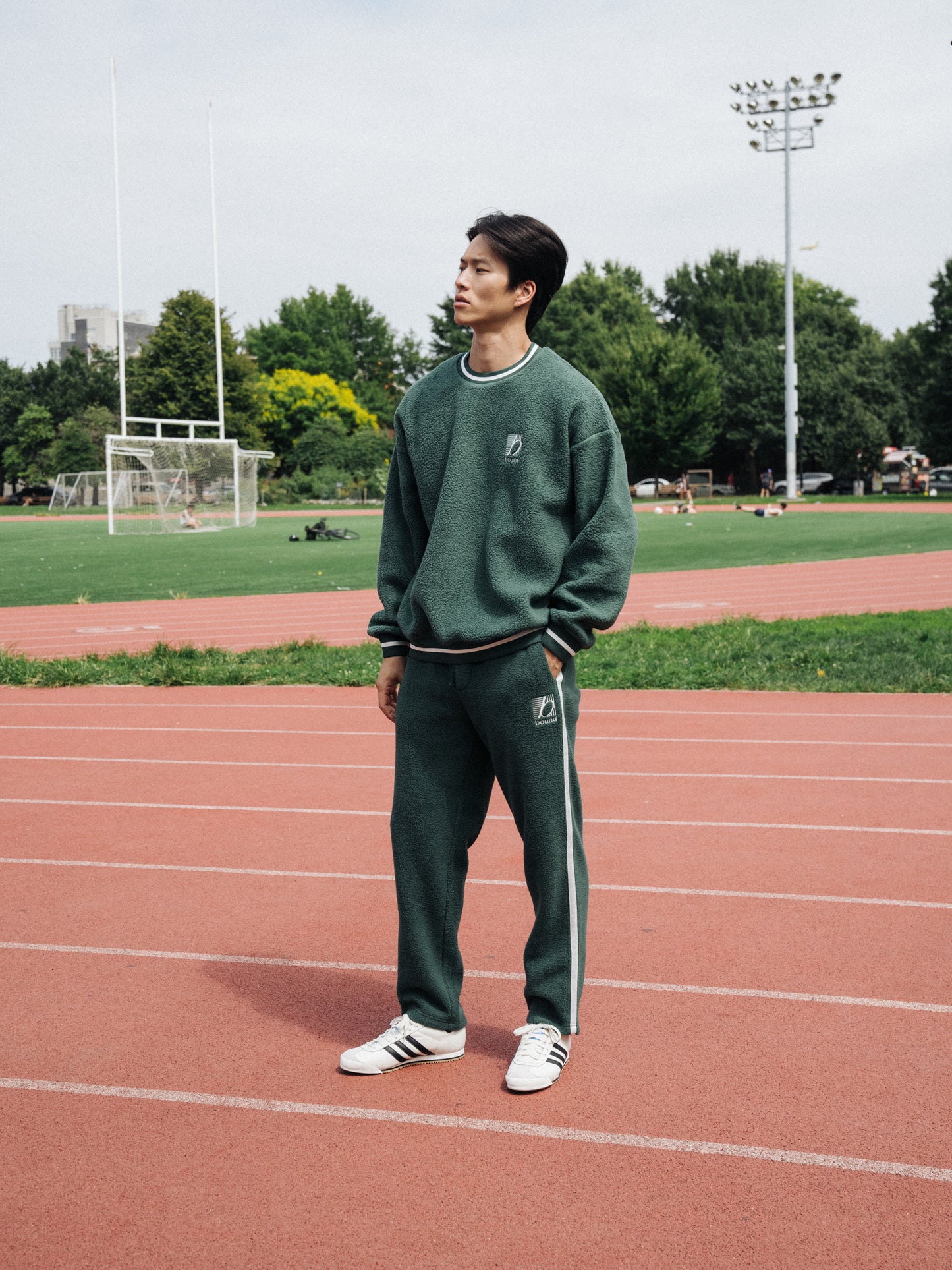 REVERSE FLEECE GRID STRAIGHT JOGGERS - BOTTLE GREEN