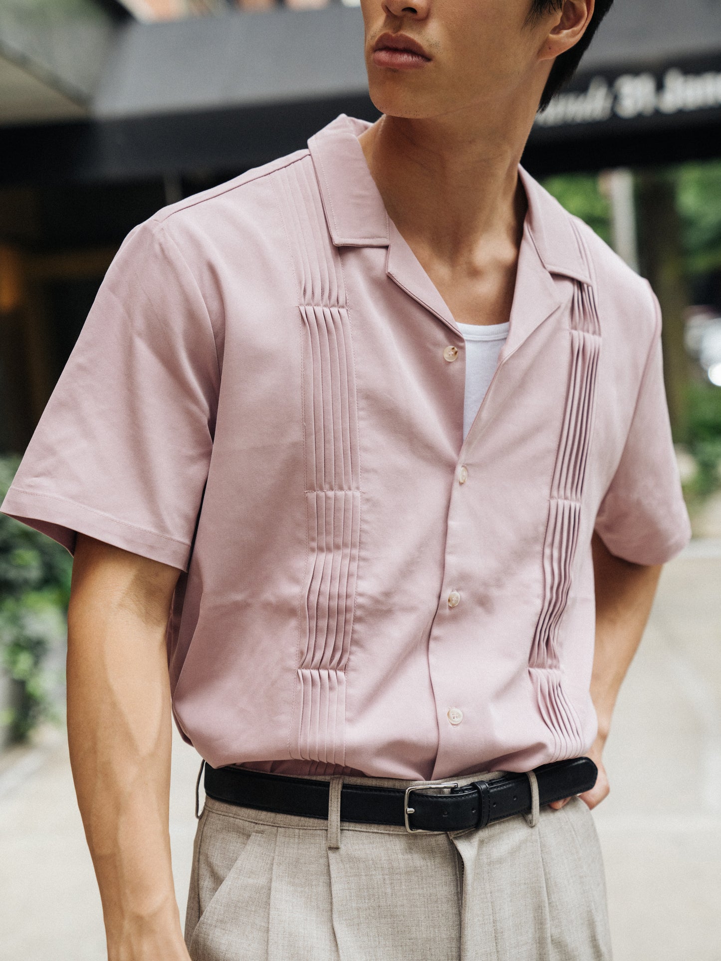 STRIKER PLEATED BOWLING SHIRT - ROSE TENCEL