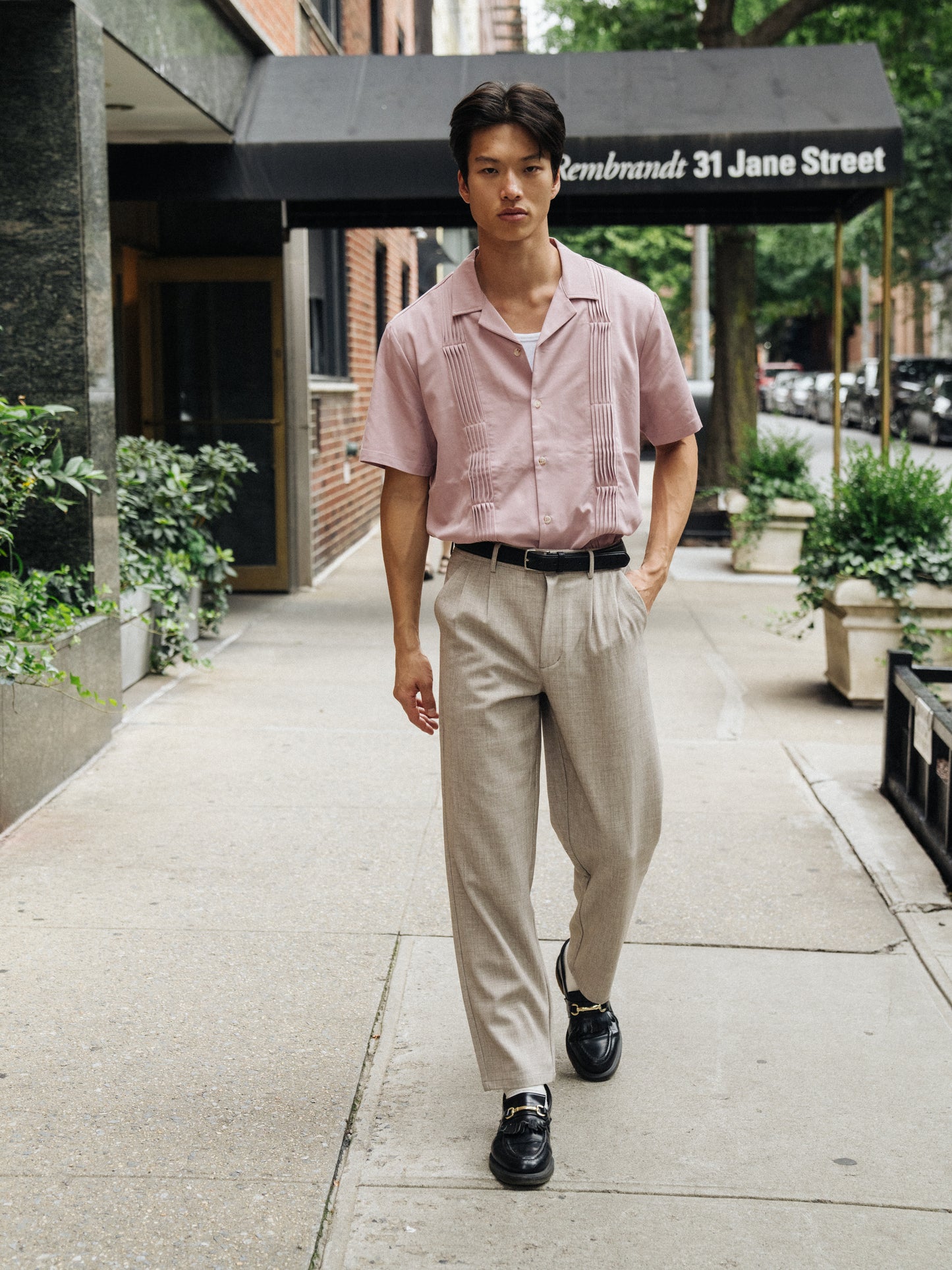 STRIKER PLEATED BOWLING SHIRT - ROSE TENCEL