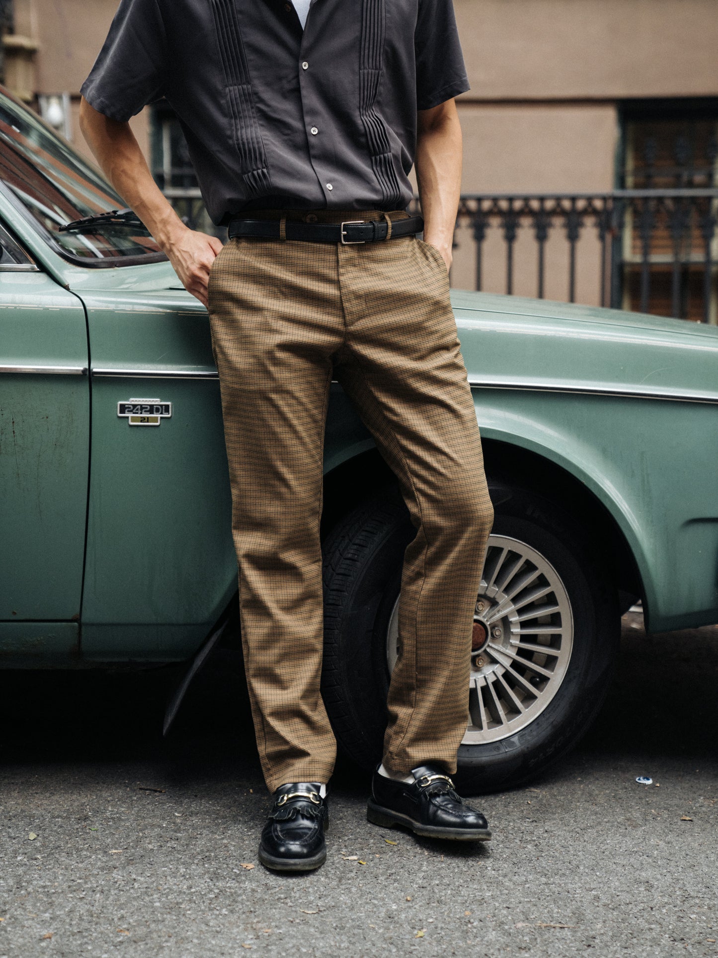 DOGTOOTH SMART TROUSER - FOX BROWN