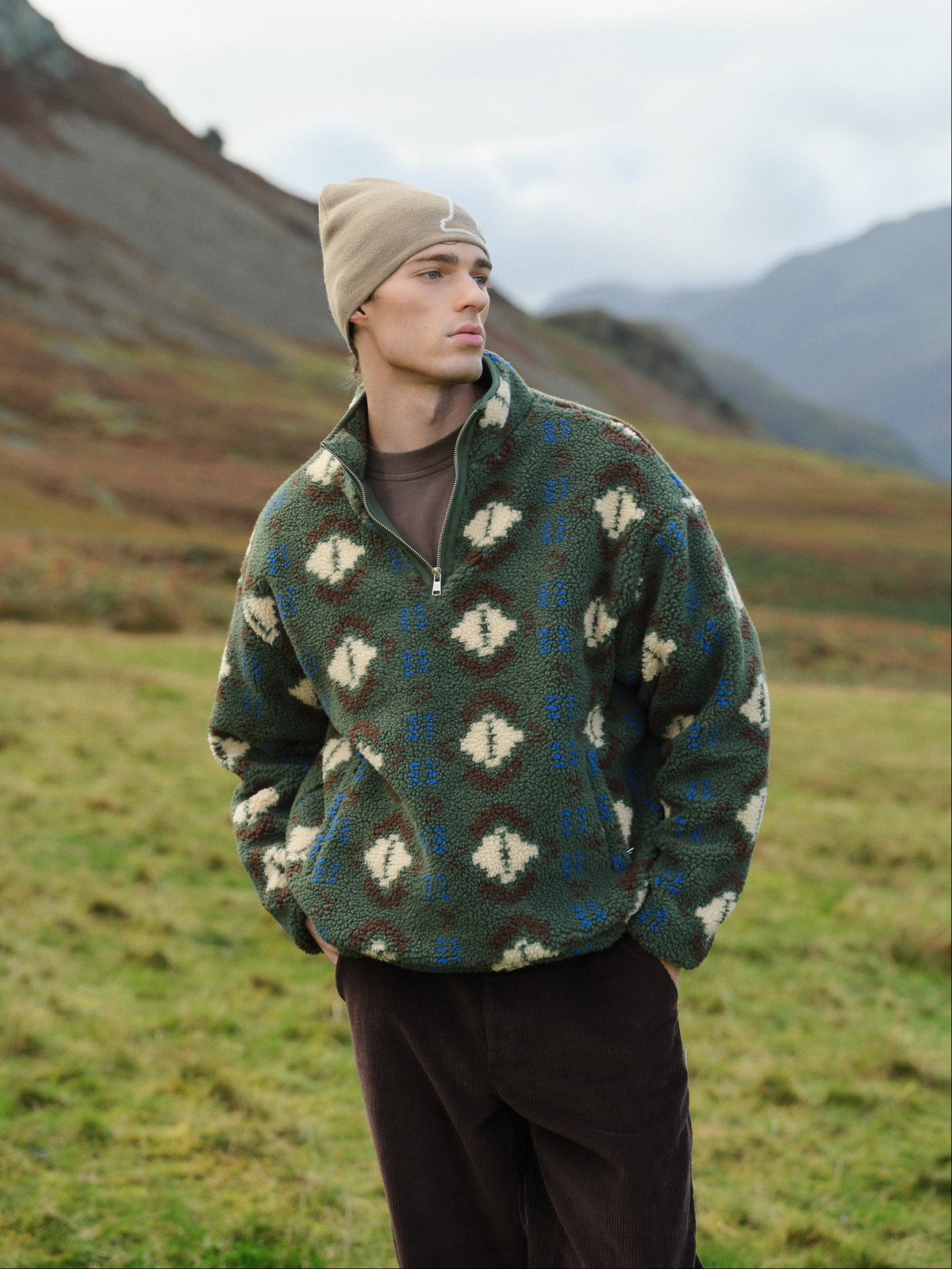CHECK HALF ZIP FLEECE - AZTEC GREEN