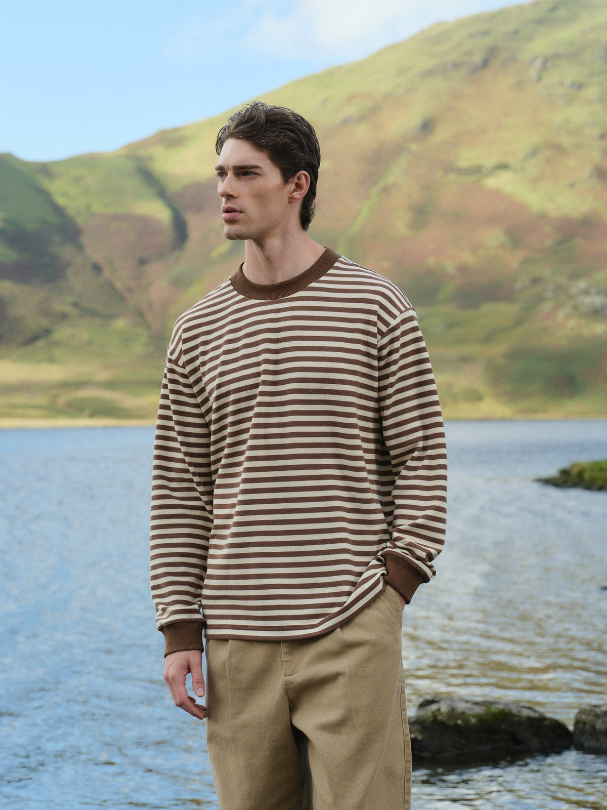 PIQUE STRIPE LONGSLEEVE TEE - BROWN