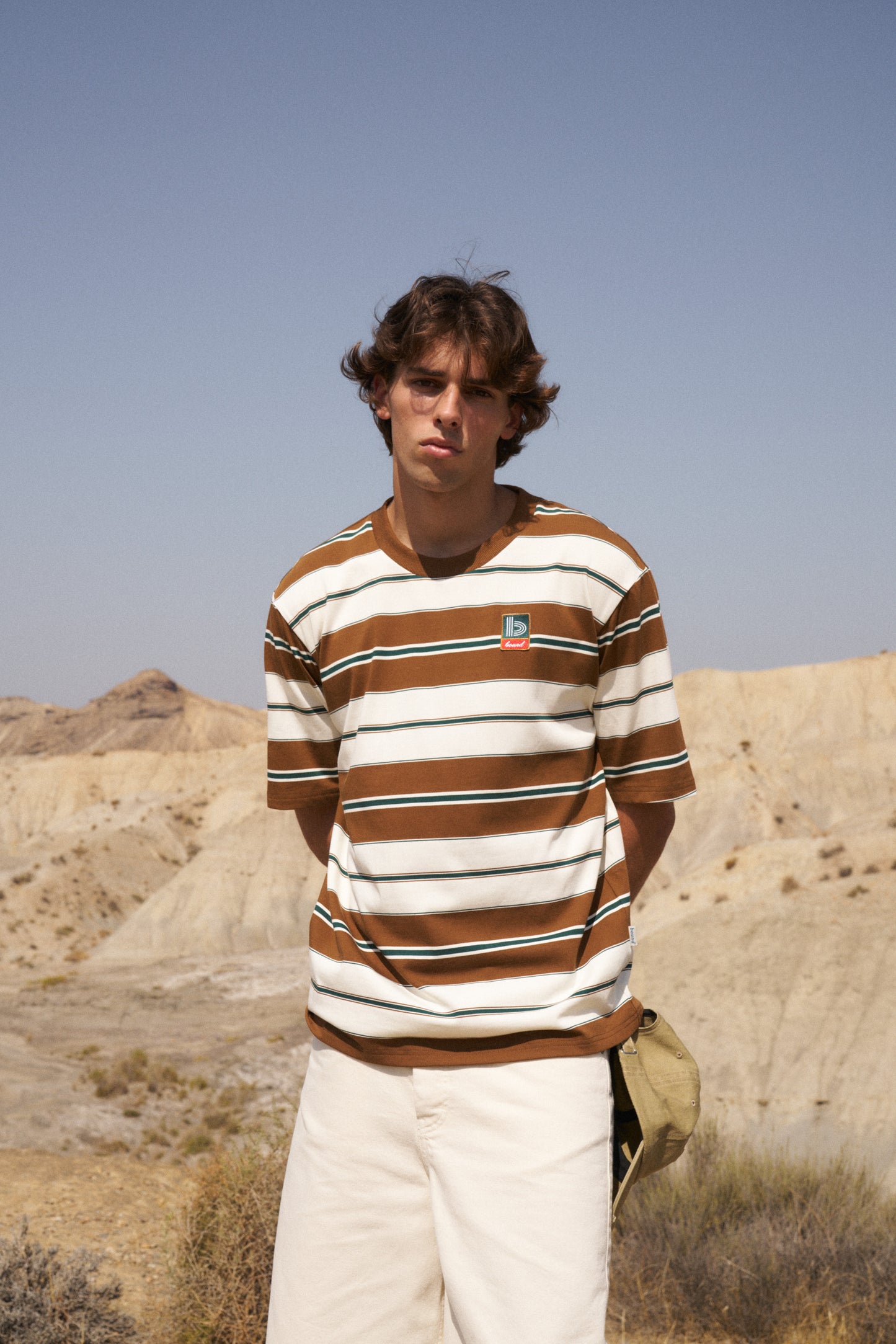 RETRO STRIPE PATCH TEE - BROWN