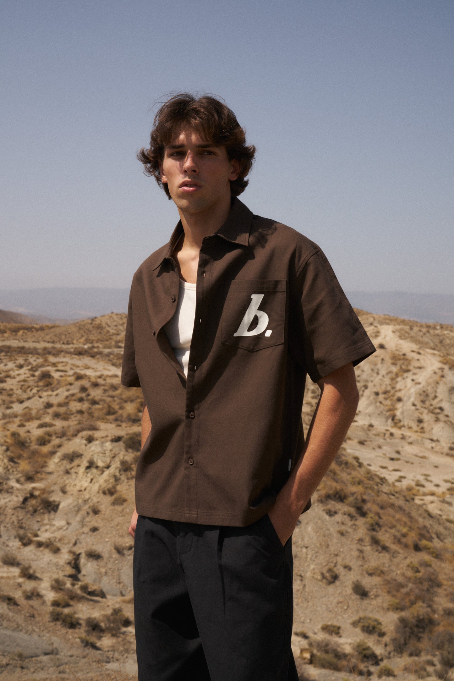 STAMP RAGLAN CANVAS SHIRT - BROWN
