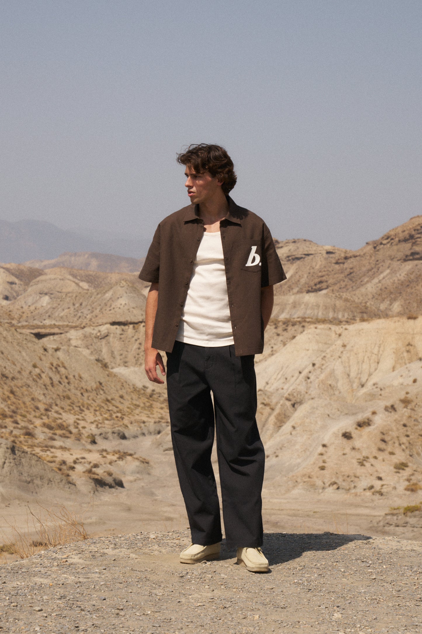 STAMP RAGLAN CANVAS SHIRT - BROWN