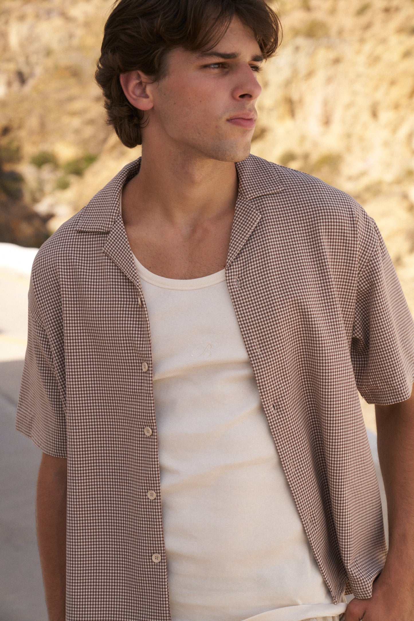 DOGTOOTH PATTERN SHIRT - BROWN