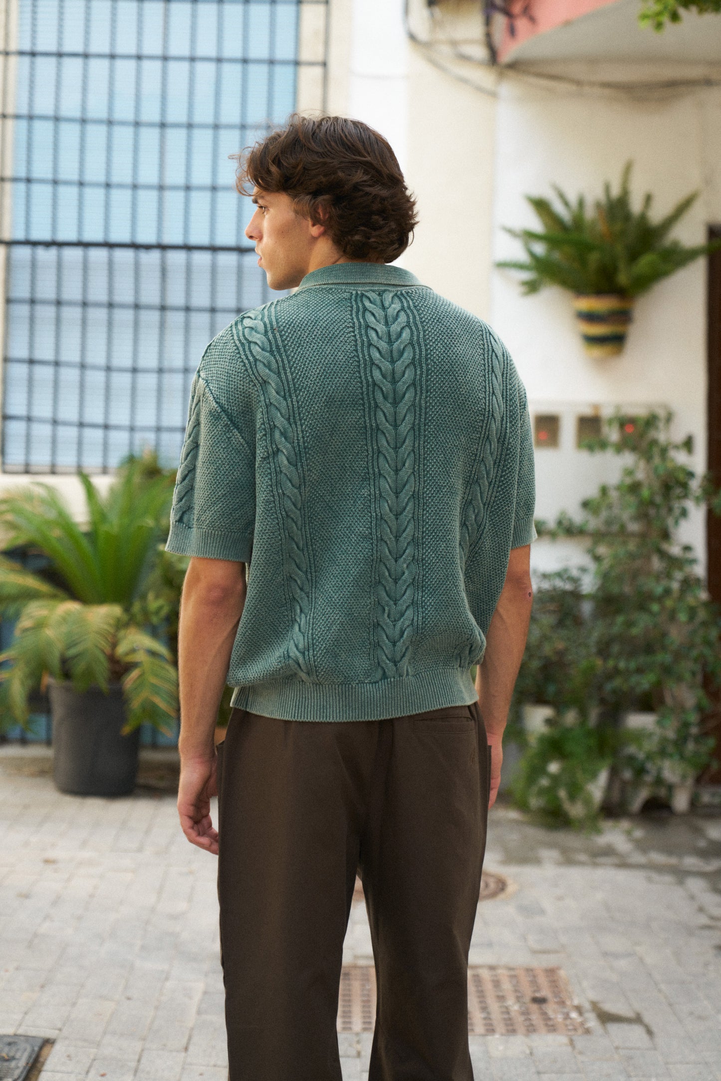 CABLE KNIT VINTAGE KNIT POLO - WASHED GREEN