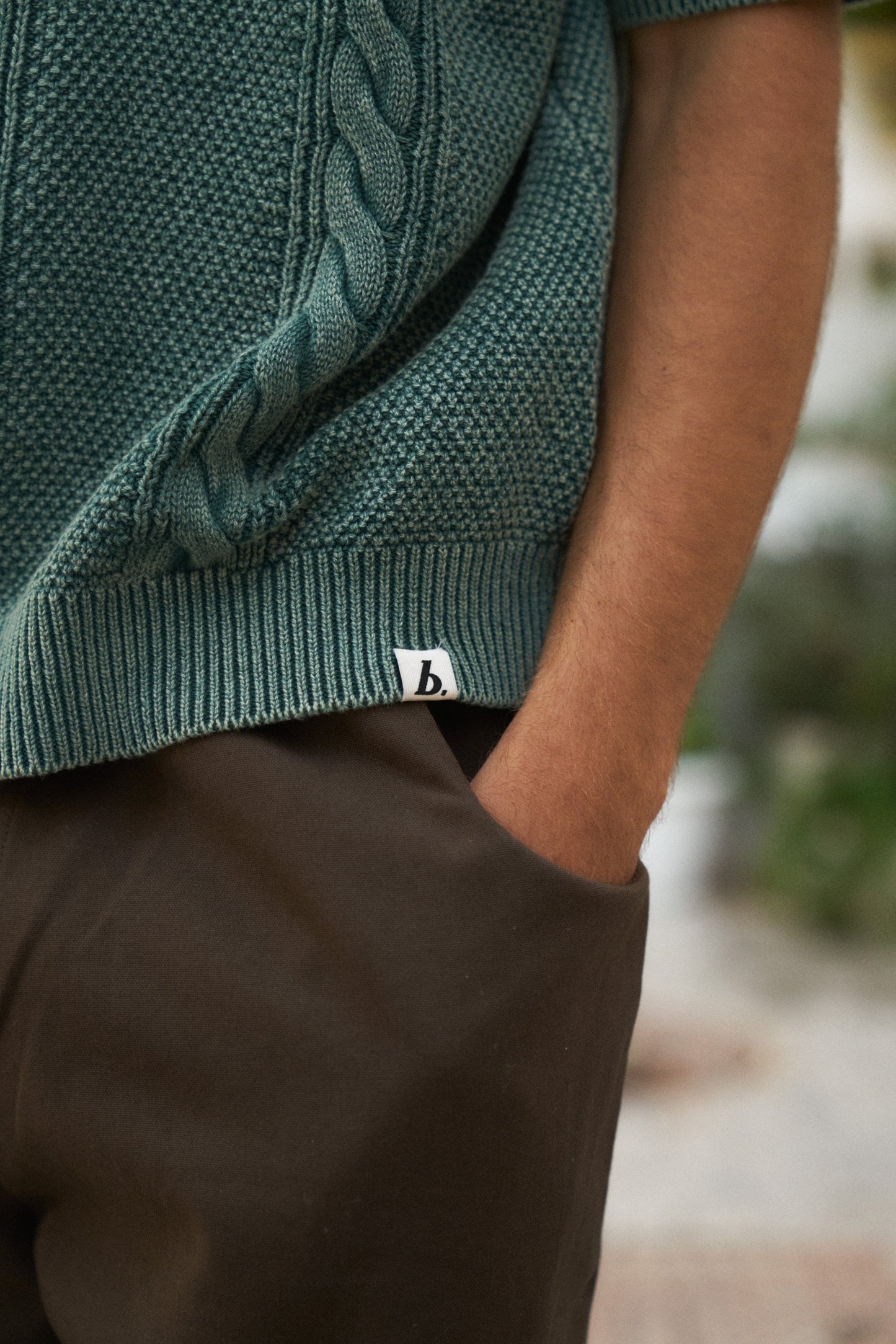 CABLE KNIT VINTAGE KNIT POLO - WASHED GREEN