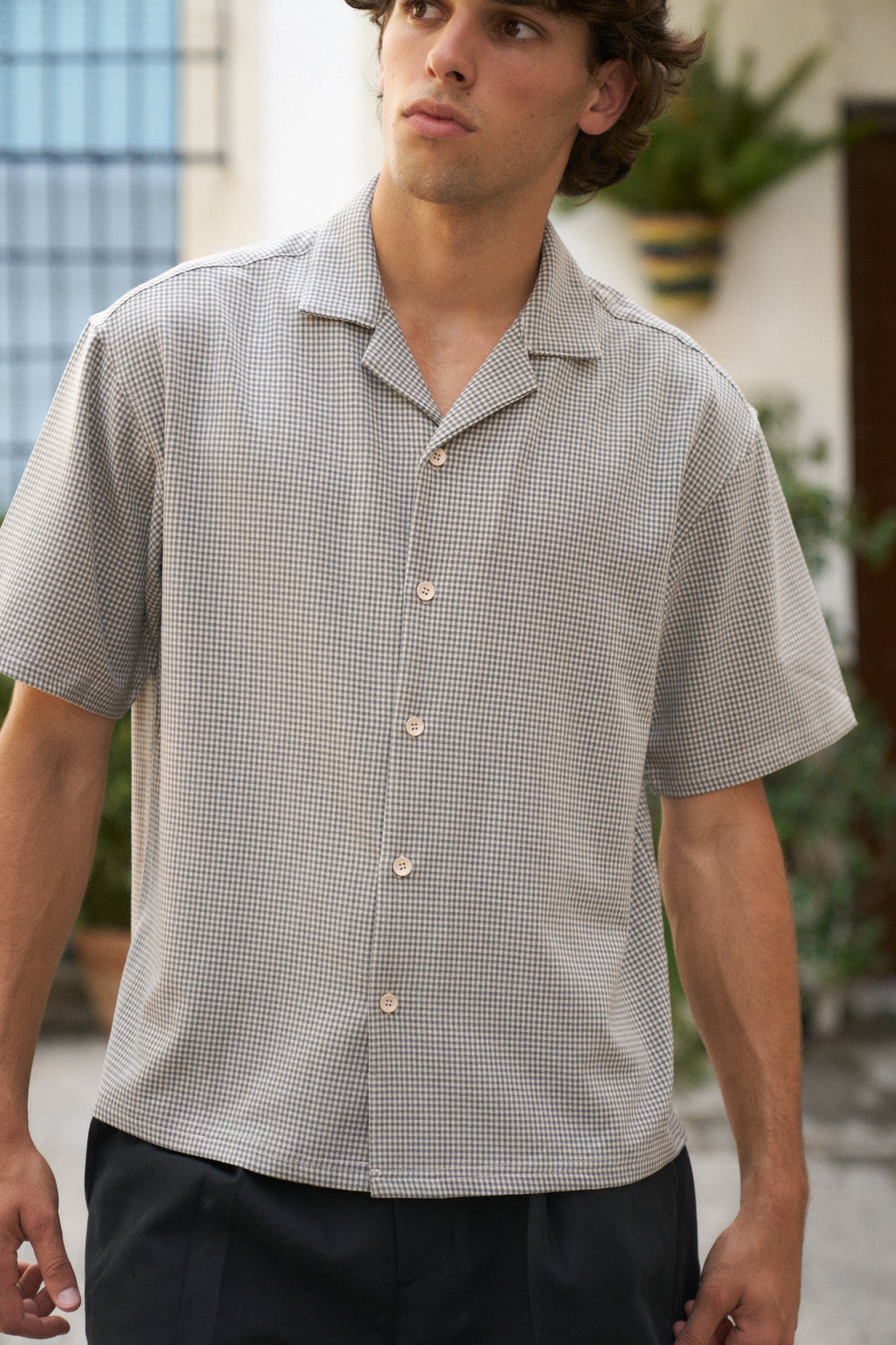 DOGTOOTH PATTERN SHIRT - GREY BLUE