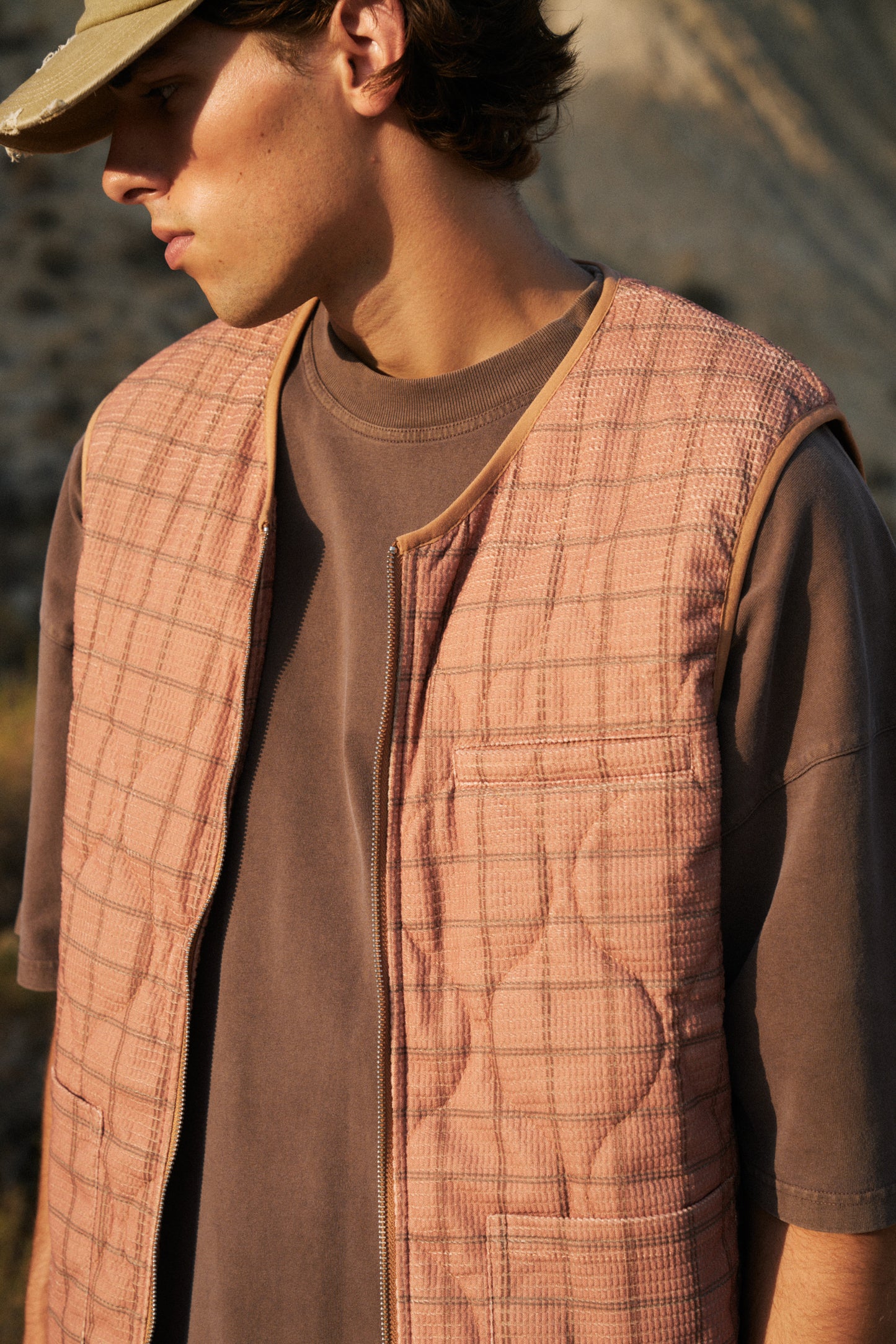 ROBBEN CHECK VINTAGE PADDED GILET- RUST