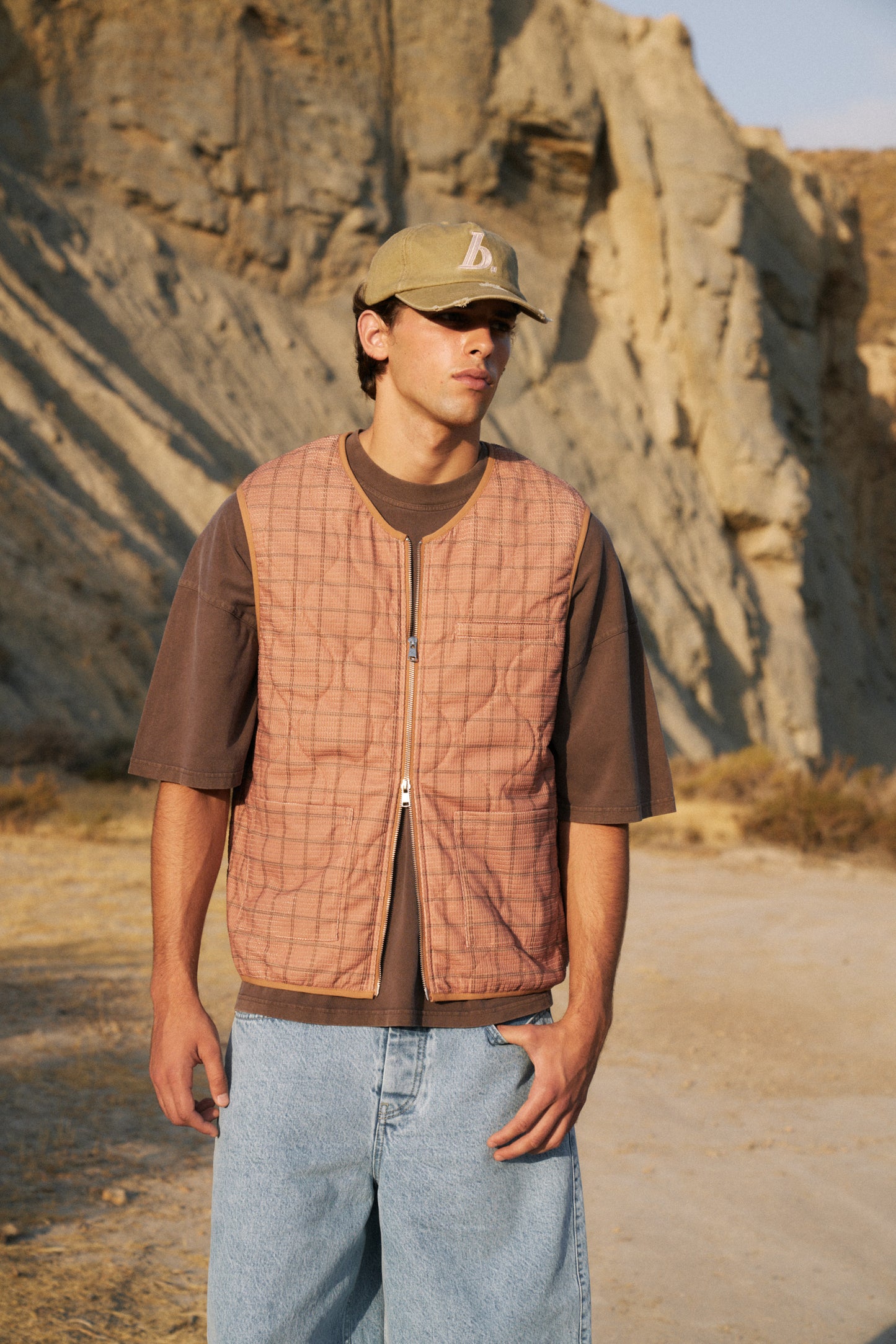ROBBEN CHECK VINTAGE PADDED GILET- RUST