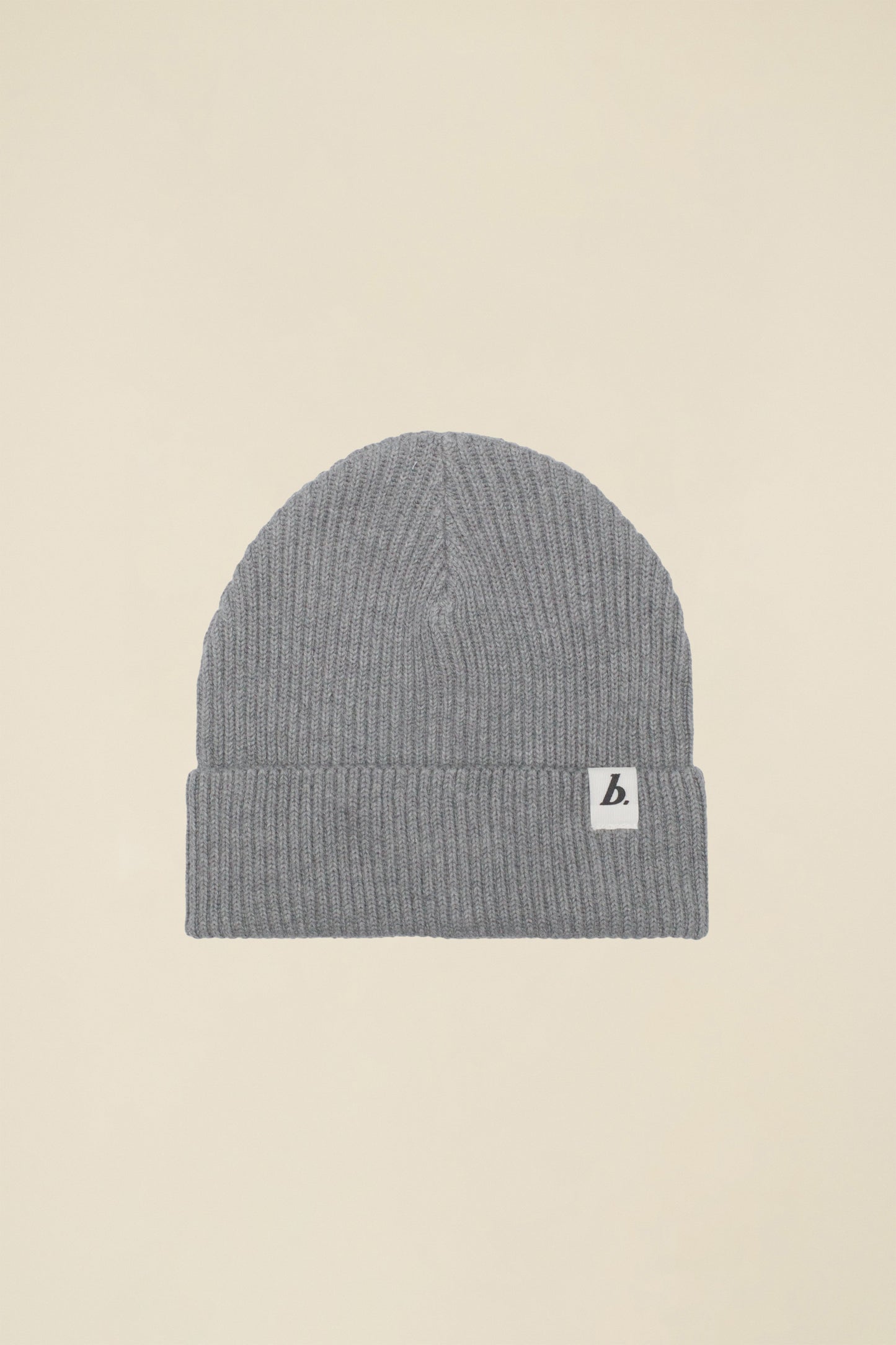 ORGANIC FISHERMAN RIBBED LABEL BEANIE - HEATHER GREY