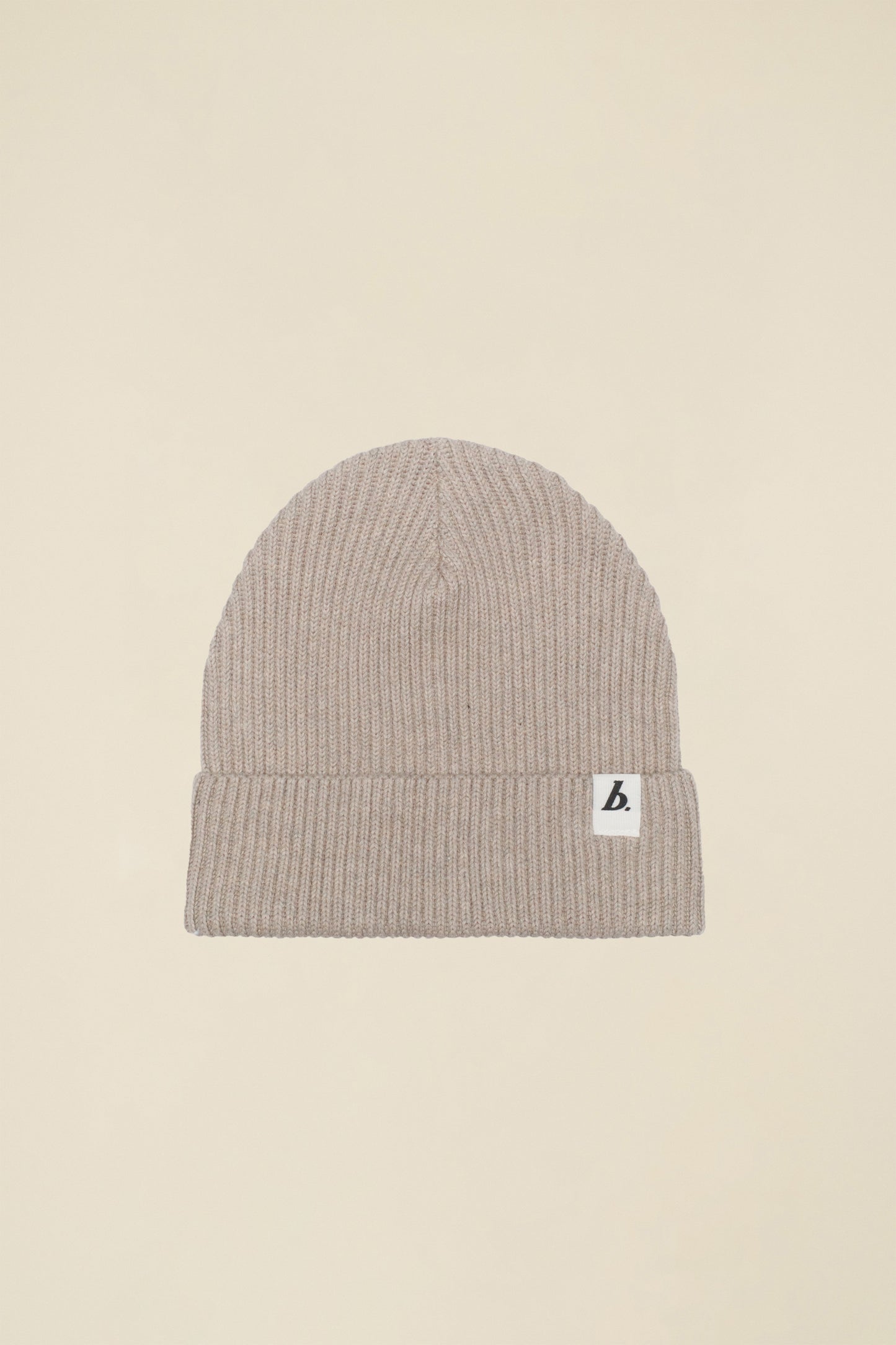 ORGANIC FISHERMAN RIBBED LABEL BEANIE - SAND