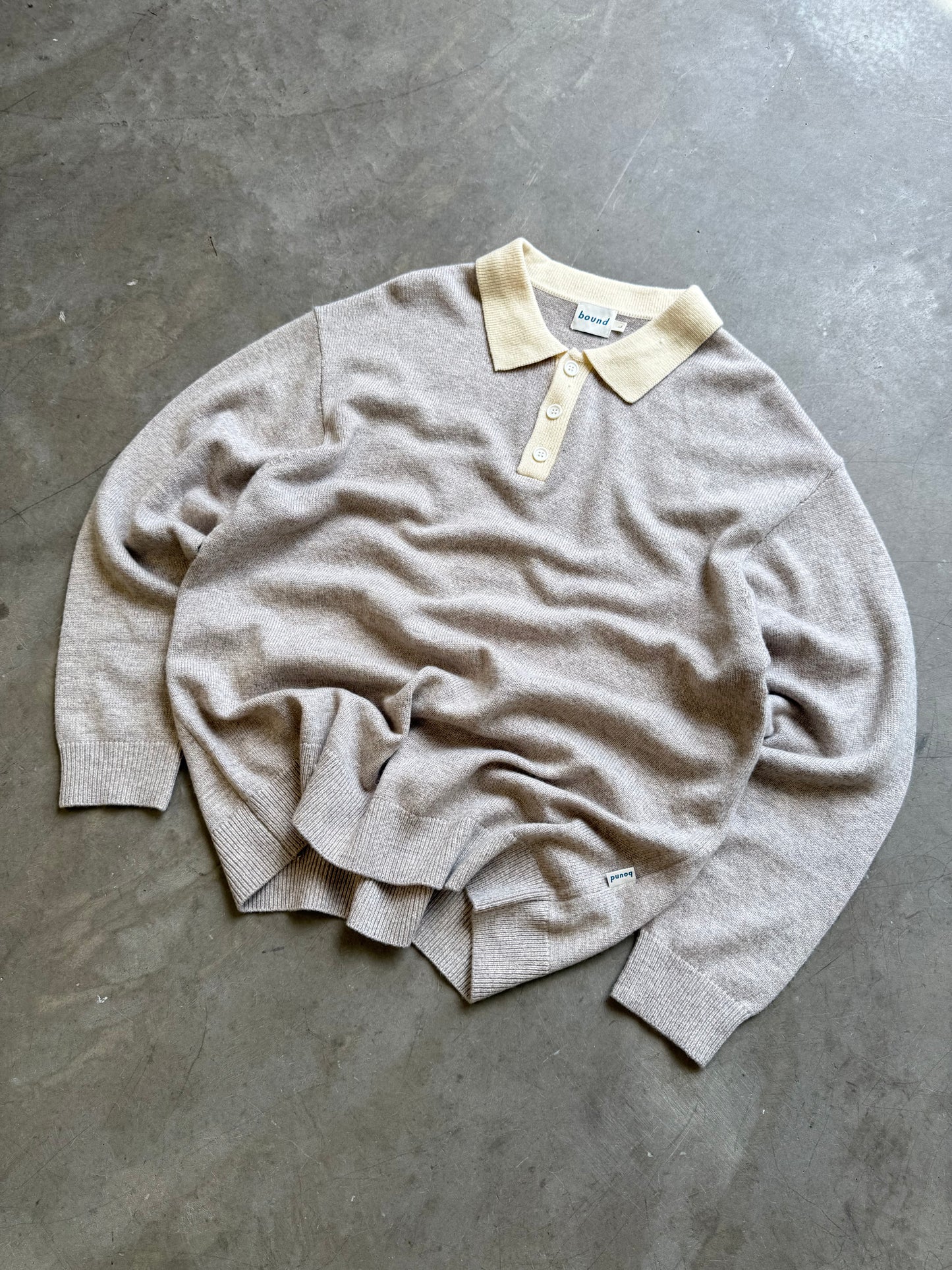 WOOL GRANDAD POLO - STONE