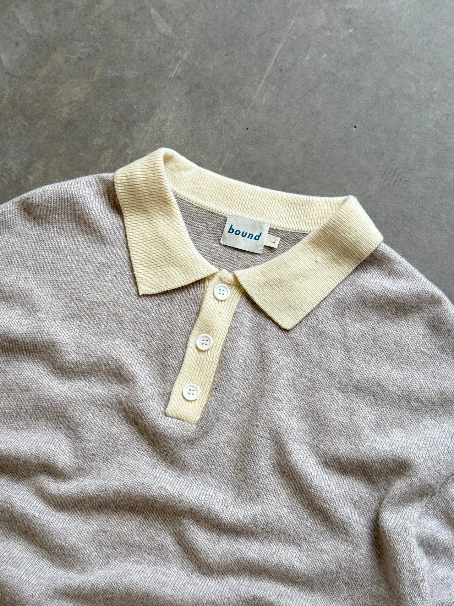 WOOL GRANDAD POLO - STONE