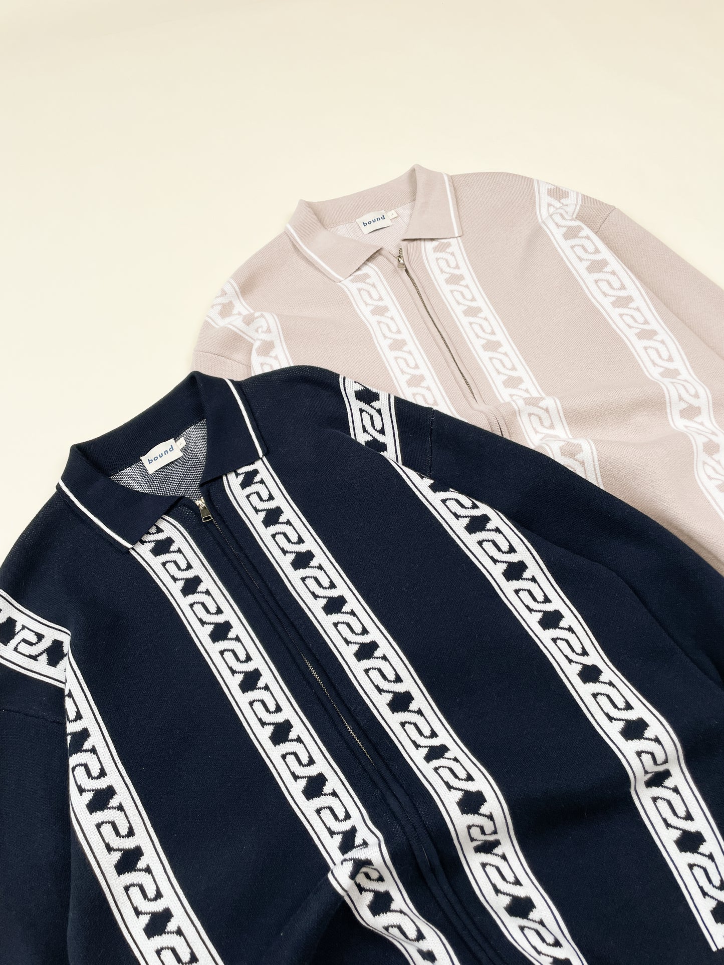 CHAIN FULL ZIP KNIT POLO - NAVY