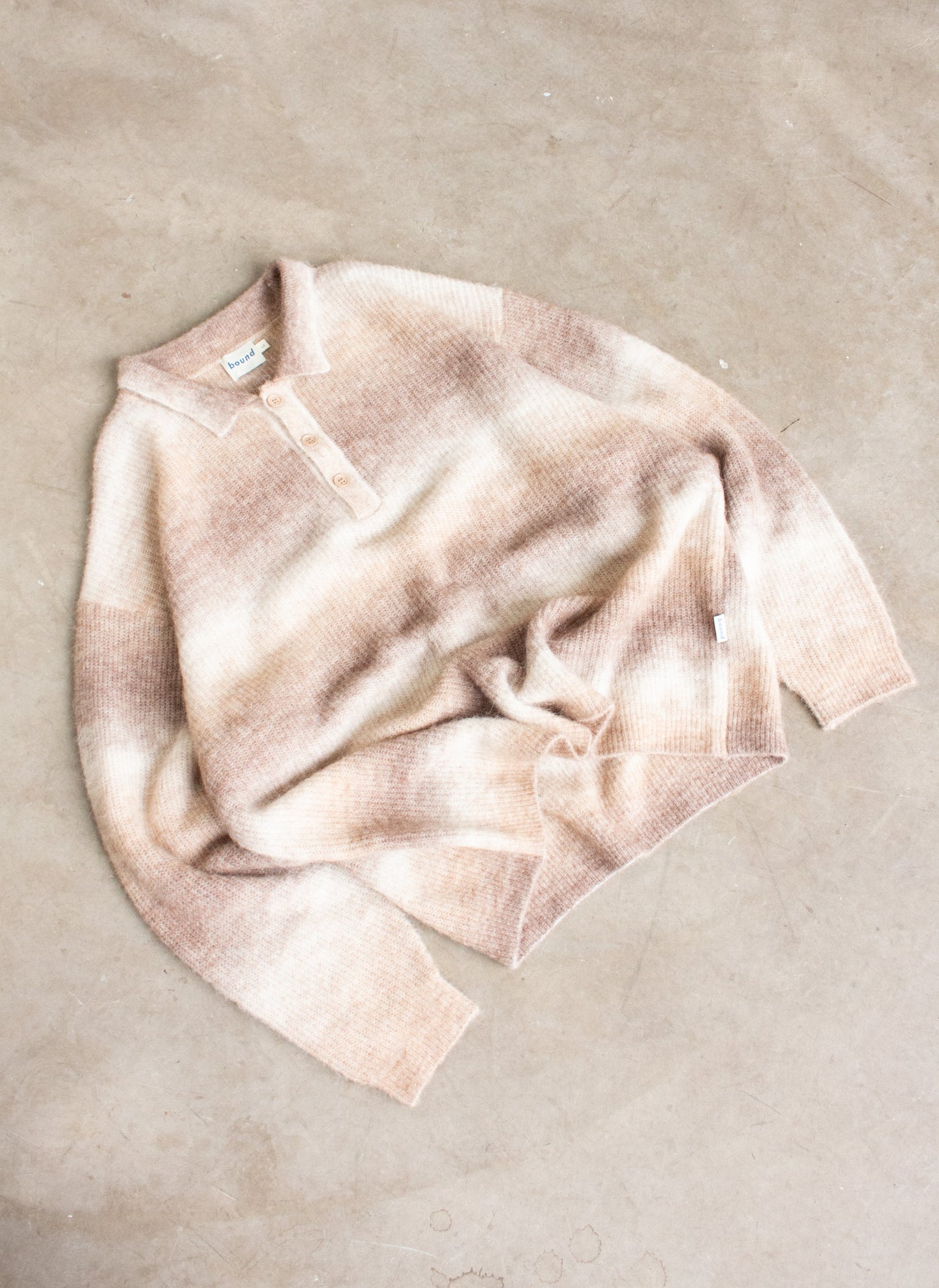 TOFFEE GRADIENT ALPACA KNIT LONGSLEEVE POLO