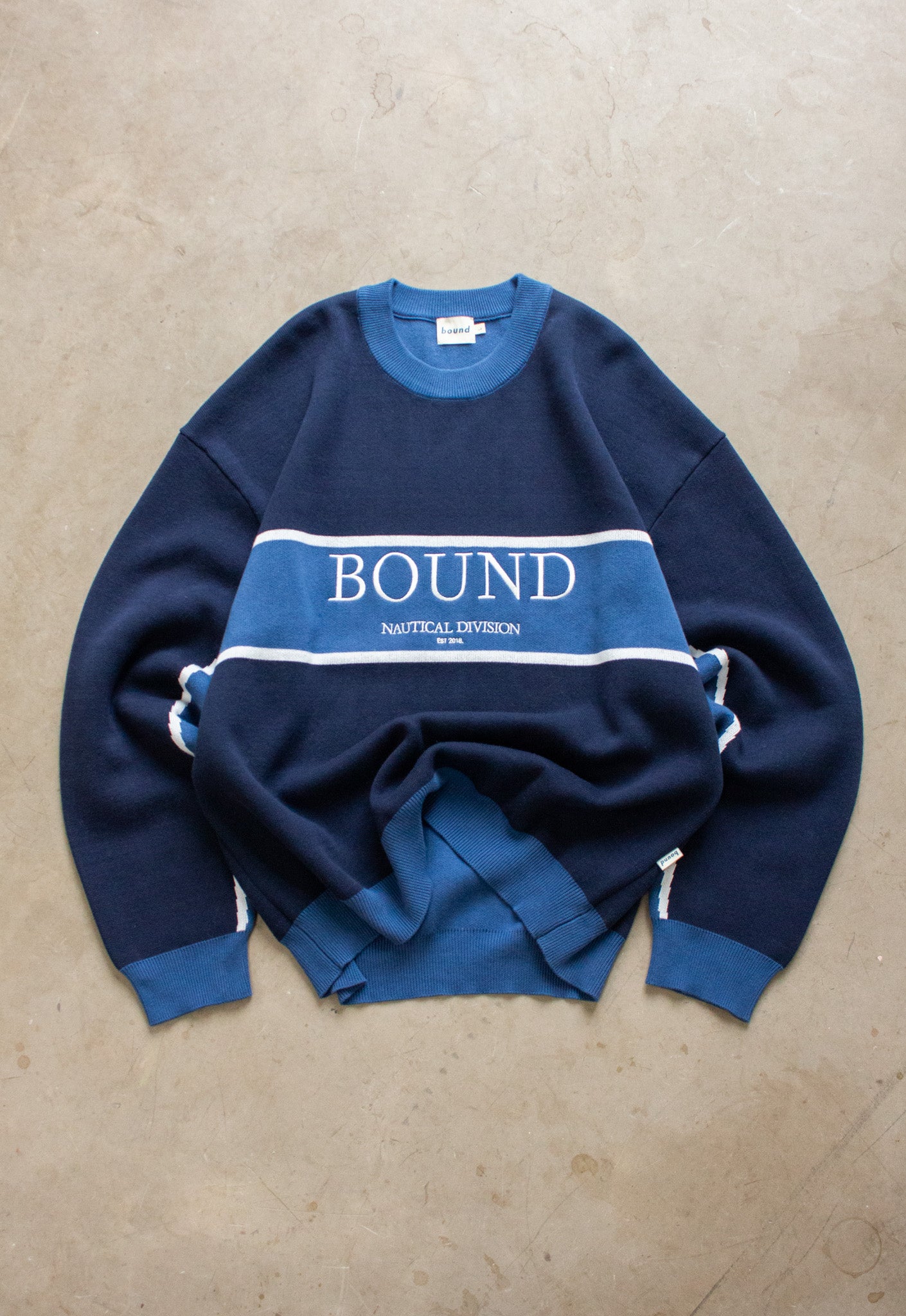 NAUTICAL STRIPE KNIT SWEATER - NAVY